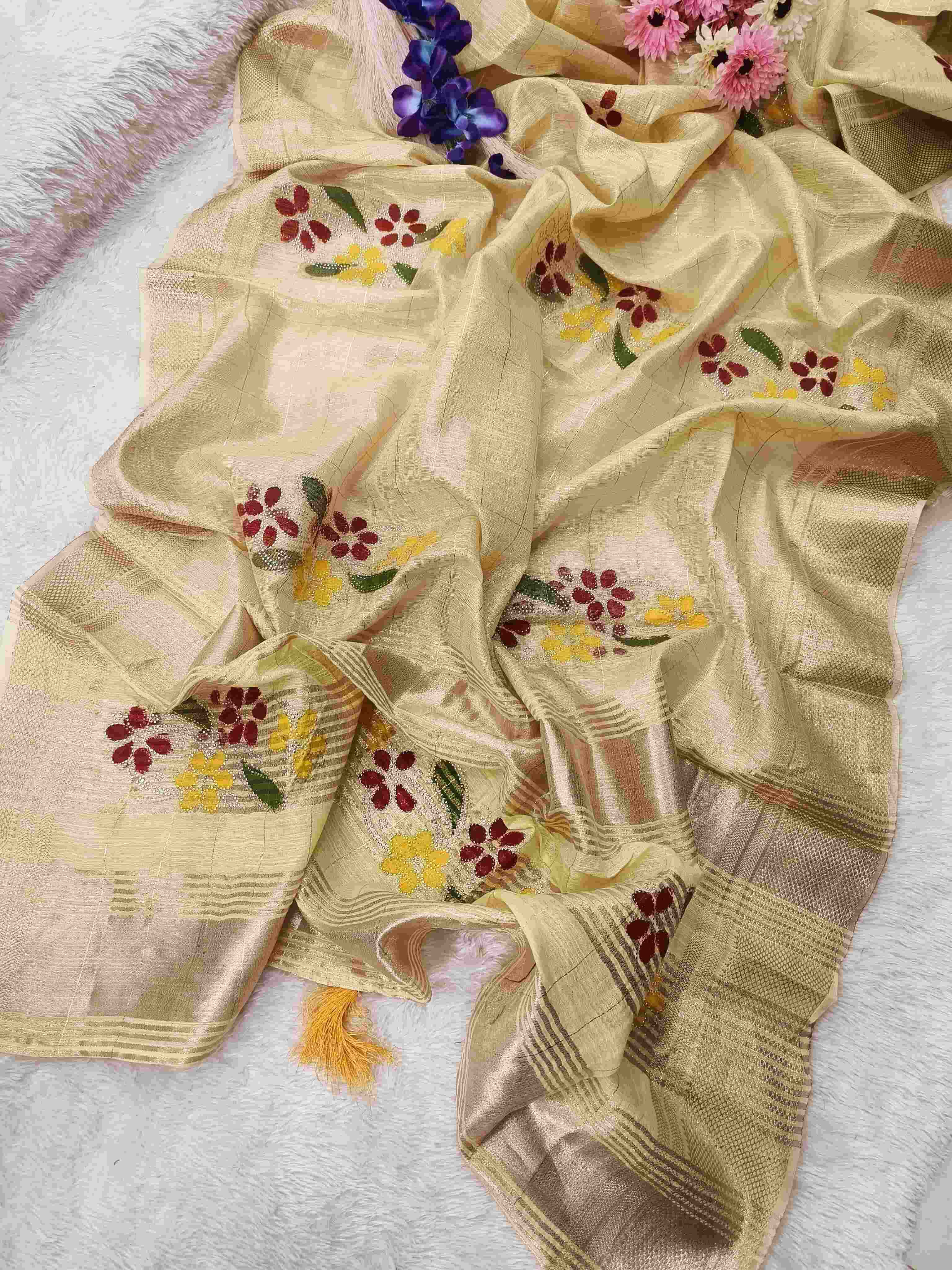 Ynf Linen KESH251 INV05 Sarees Wholesale Cotton Linen Sarees Zari Border Sarees Hand Printed Saree Manufacturer