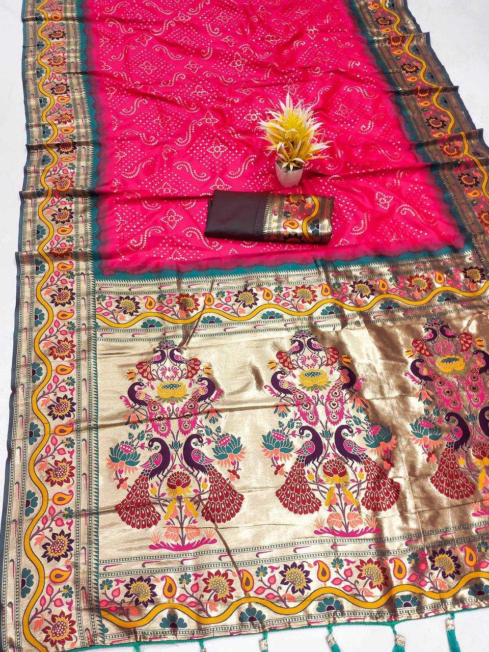 Ynf Paithani Silk RIN150 Bandhani Paithani Silk Sarees Wholesale Paithani Sarees Printed Silk Saree Party Wear Silk Sarees Manufacturer