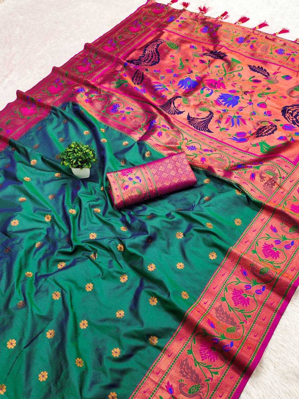 Ynf Paithani Silk RIN150 Coin Paithani Silk Sarees Wholesale Paithani Sarees Heavy Silk Sarees Zari Border Silk Sarees Manufacturer