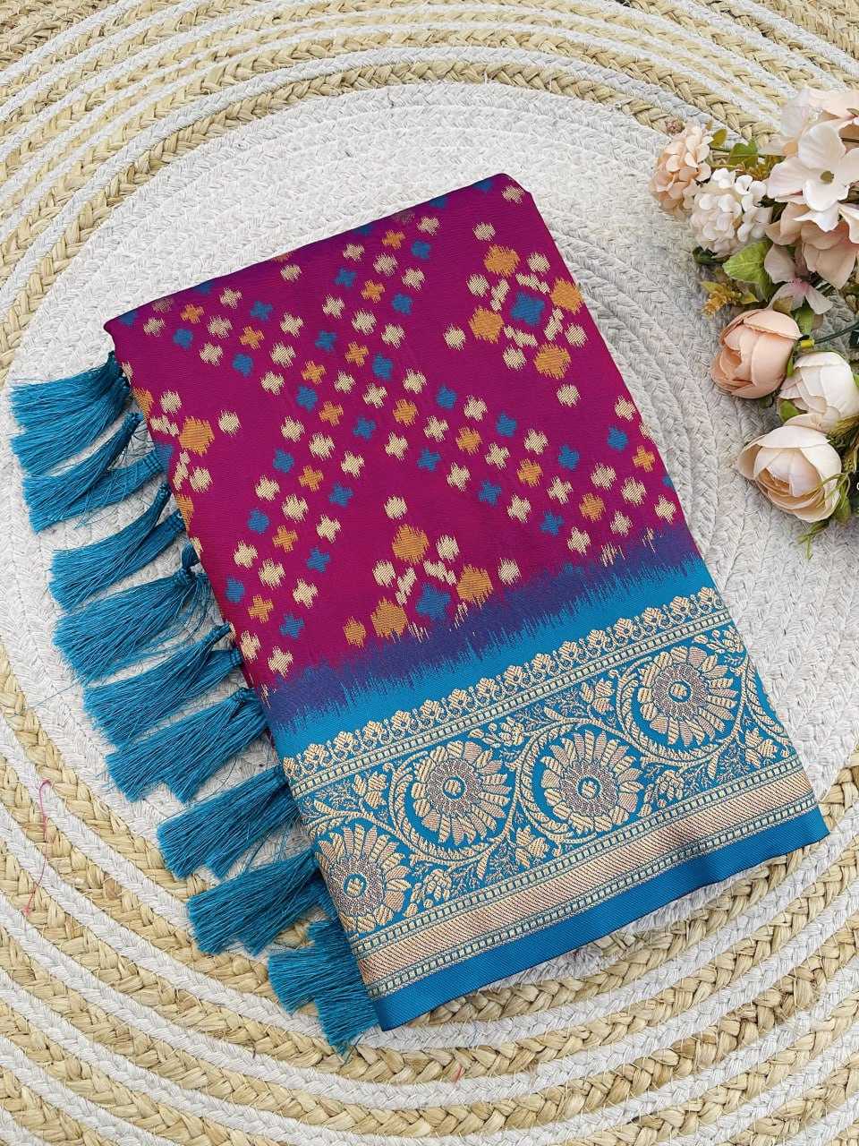 Ynf Patola Silk RIN116 IKKAT PATOLA Silk Sarees Wholesale Patola Sarees Ikkat Silk Sarees Zari Border Silk Sarees Manufacturer