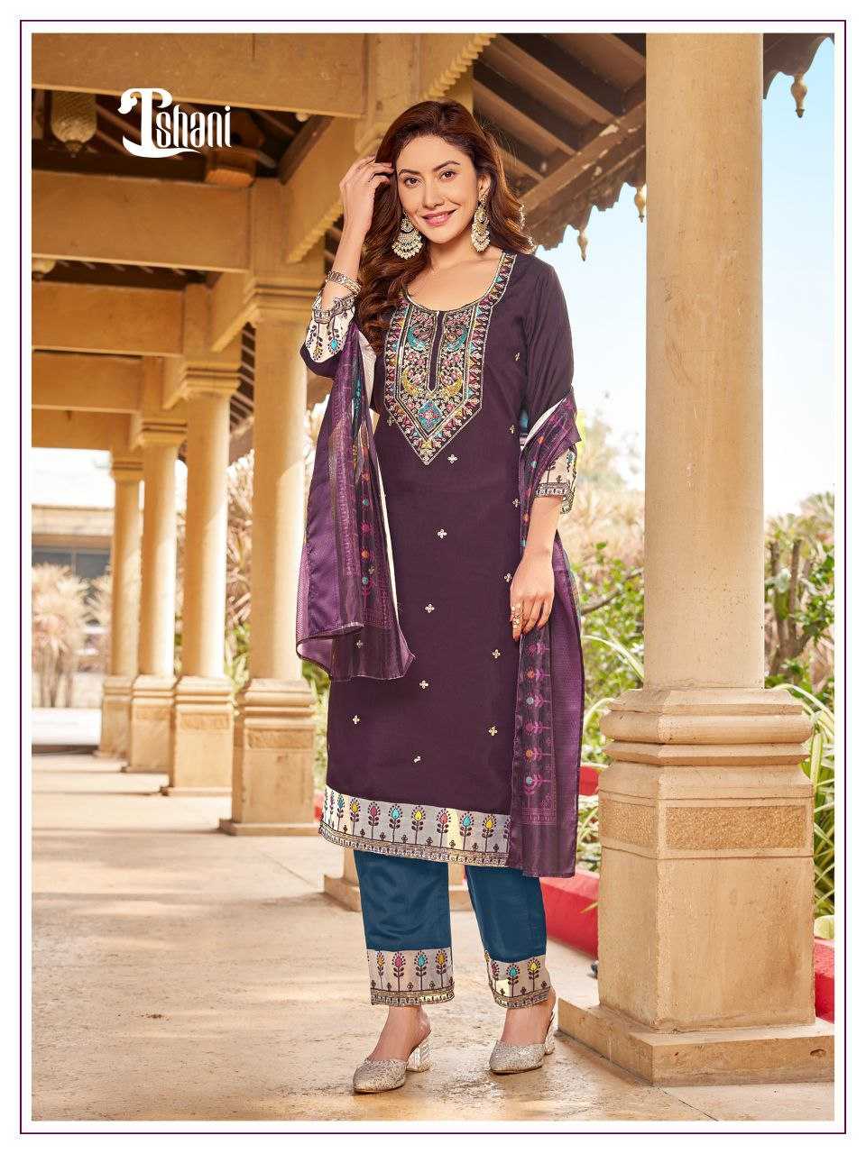 Ynf Premium Roman Silk KESH246 ISHANI Suits & Dresses Wedding Collections Festive Collections Wholesale Embroidery Suits Ladies Silk Suit Silk Suits Manufacturer