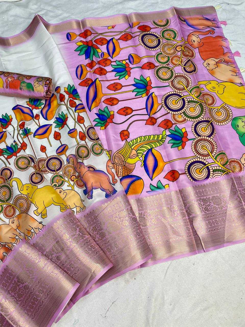 Ynf Pure Silk RIN124 Kalamkari Elephant Silk-2 Silk Sarees Wedding Collections Festive Collections Wholesale Printed Silk Saree Pure Silk Sarees Kalamkari Silk Sarees Manufacturer