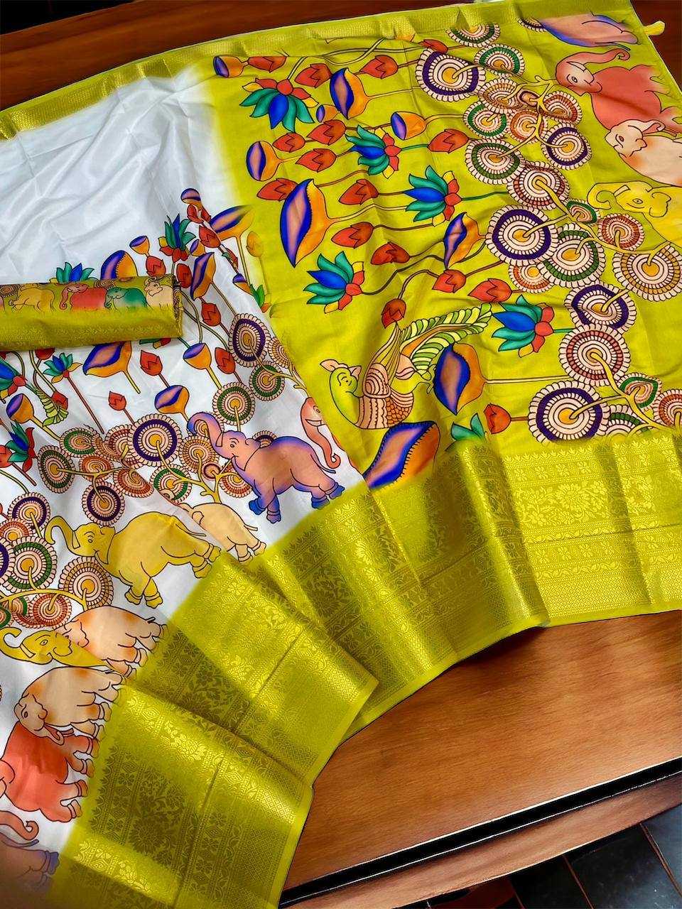 Ynf Pure Silk RIN124 Kalamkari Elephant Silk Silk Sarees Wedding Collections Festive Collections Wholesale Printed Silk Saree Pure Silk Sarees Kalamkari Silk Sarees Manufacturer