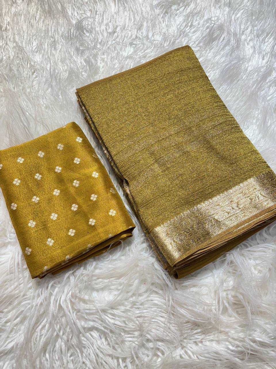 Ynf Tissue RIN124 Suvarna Tissue Crush Sarees Diwali Collections Festive Collections Wholesale Zari Border Sarees Festive Sarees Sarees With Blouse Manufacturer