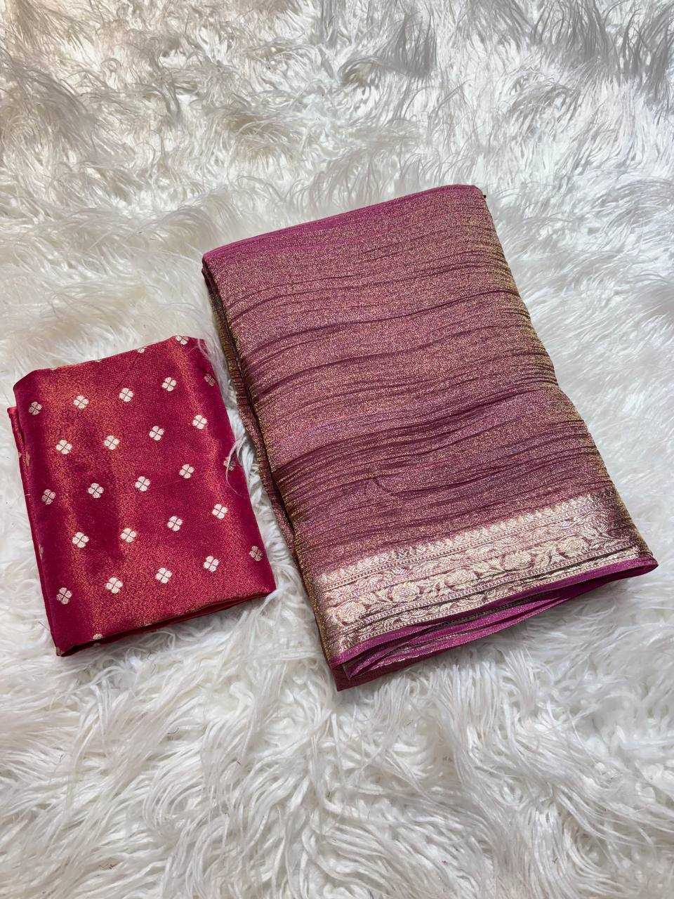 Ynf Tissue RIN124 Suvarna Tissue Crush Sarees Diwali Collections Festive Collections Wholesale Zari Border Sarees Festive Sarees Sarees With Blouse Manufacturer