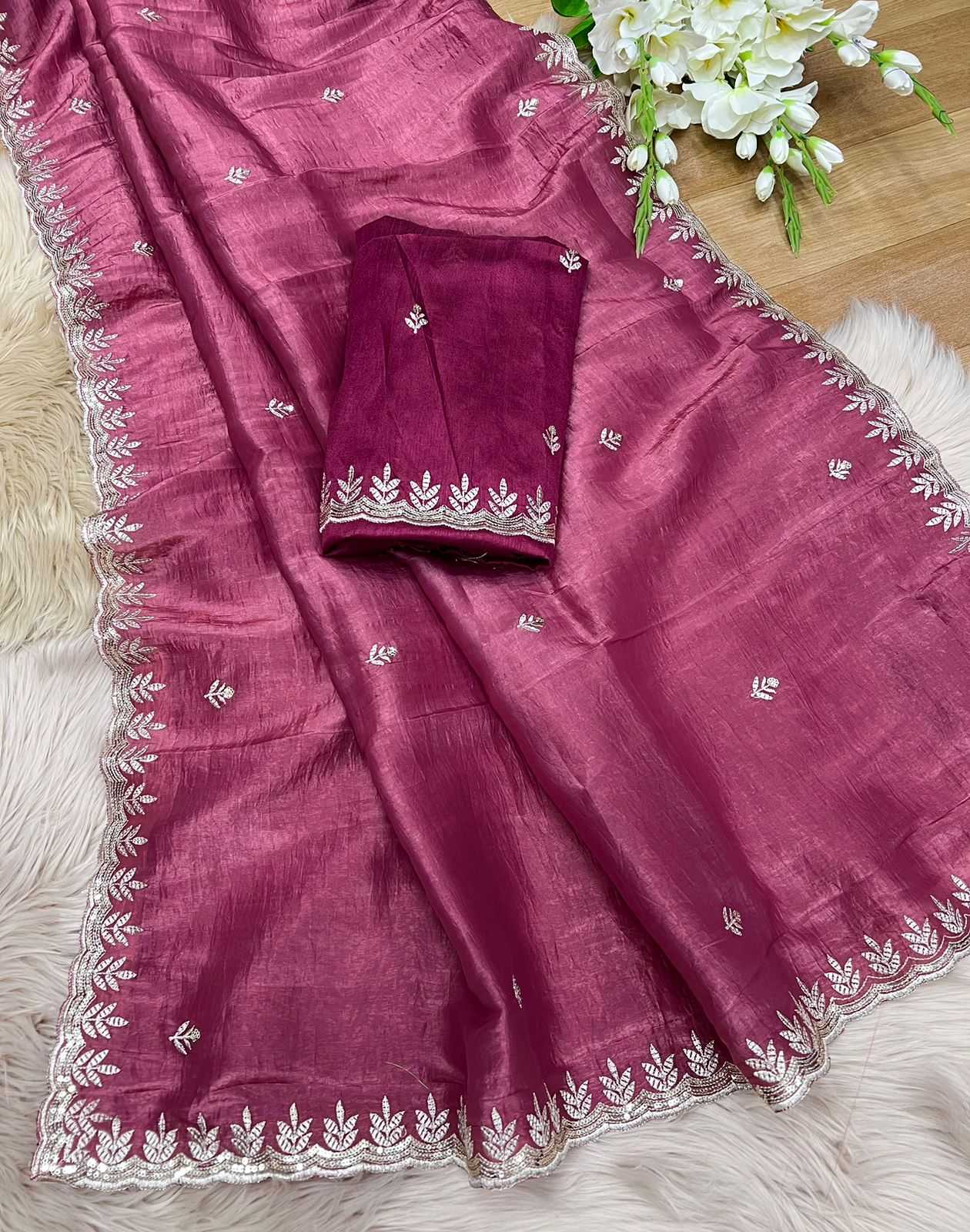 Ynf Tissue Silk RIN104 APE136 Silk Sarees Wholesale Tussar Silk Sarees Lightweight Silk Sarees Embroidered Silk Sarees Manufacturer