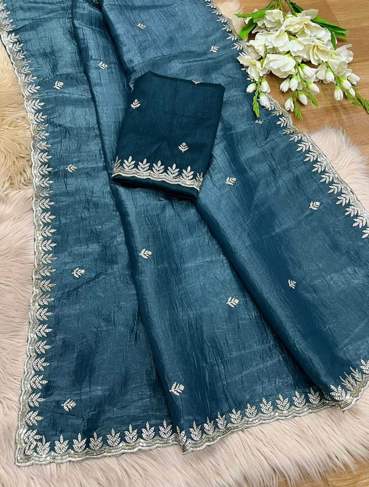 Ynf Tissue Silk RIN104 APE136 Silk Sarees Wholesale Tussar Silk Sarees Lightweight Silk Sarees Embroidered Silk Sarees Manufacturer