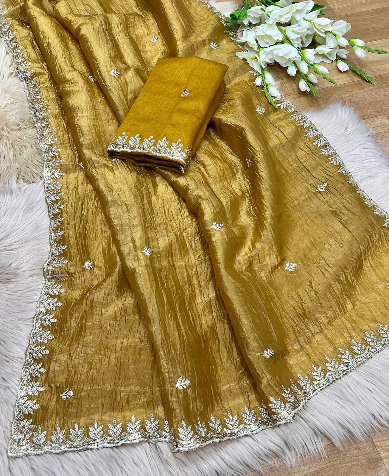 Ynf Tissue Silk RIN104 APE136 Silk Sarees Wholesale Tussar Silk Sarees Lightweight Silk Sarees Embroidered Silk Sarees Manufacturer