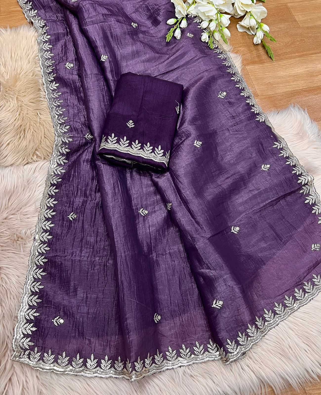 Ynf Tissue Silk RIN104 APE136 Silk Sarees Wholesale Tussar Silk Sarees Lightweight Silk Sarees Embroidered Silk Sarees Manufacturer