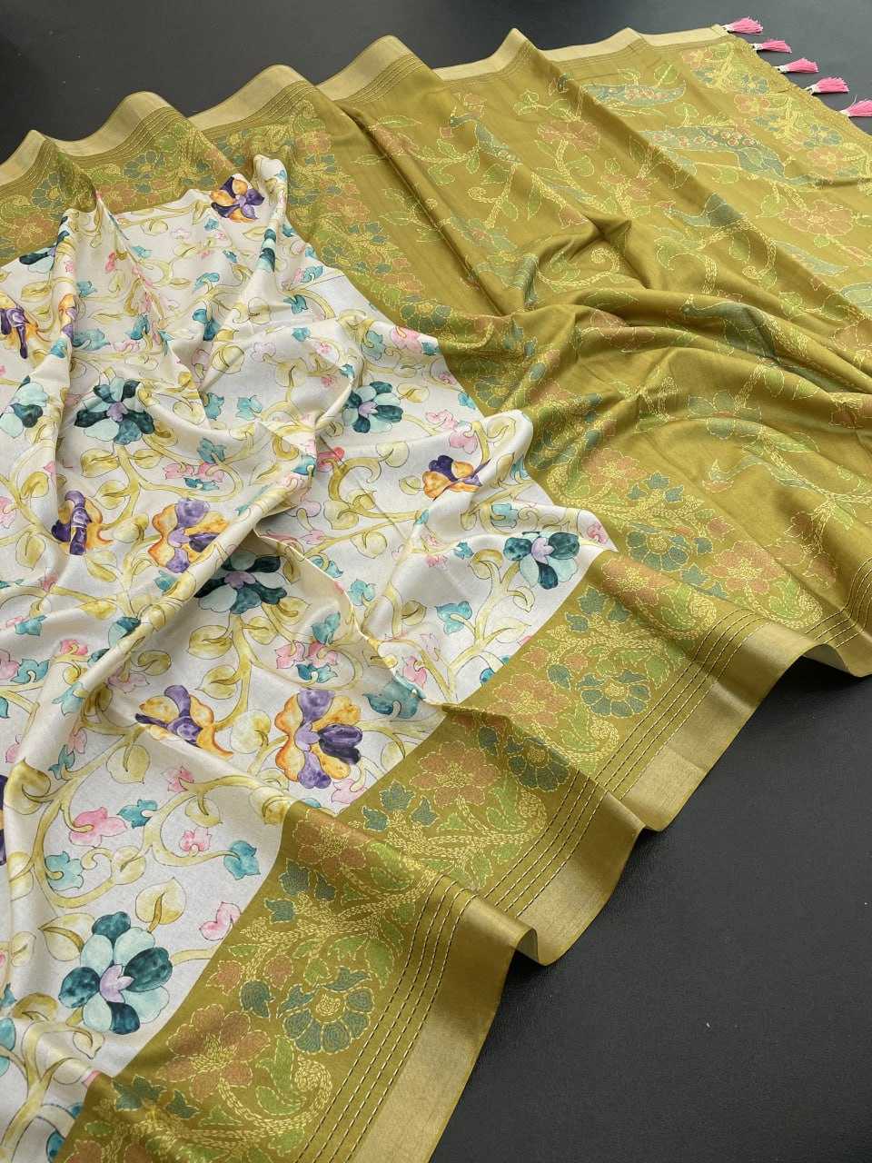 Ynf Tussar Silk RIN116 REW50 Silk Sarees Wholesale Tussar Silk Sarees Printed Silk Saree Kalamkari Silk Sarees Manufacturer