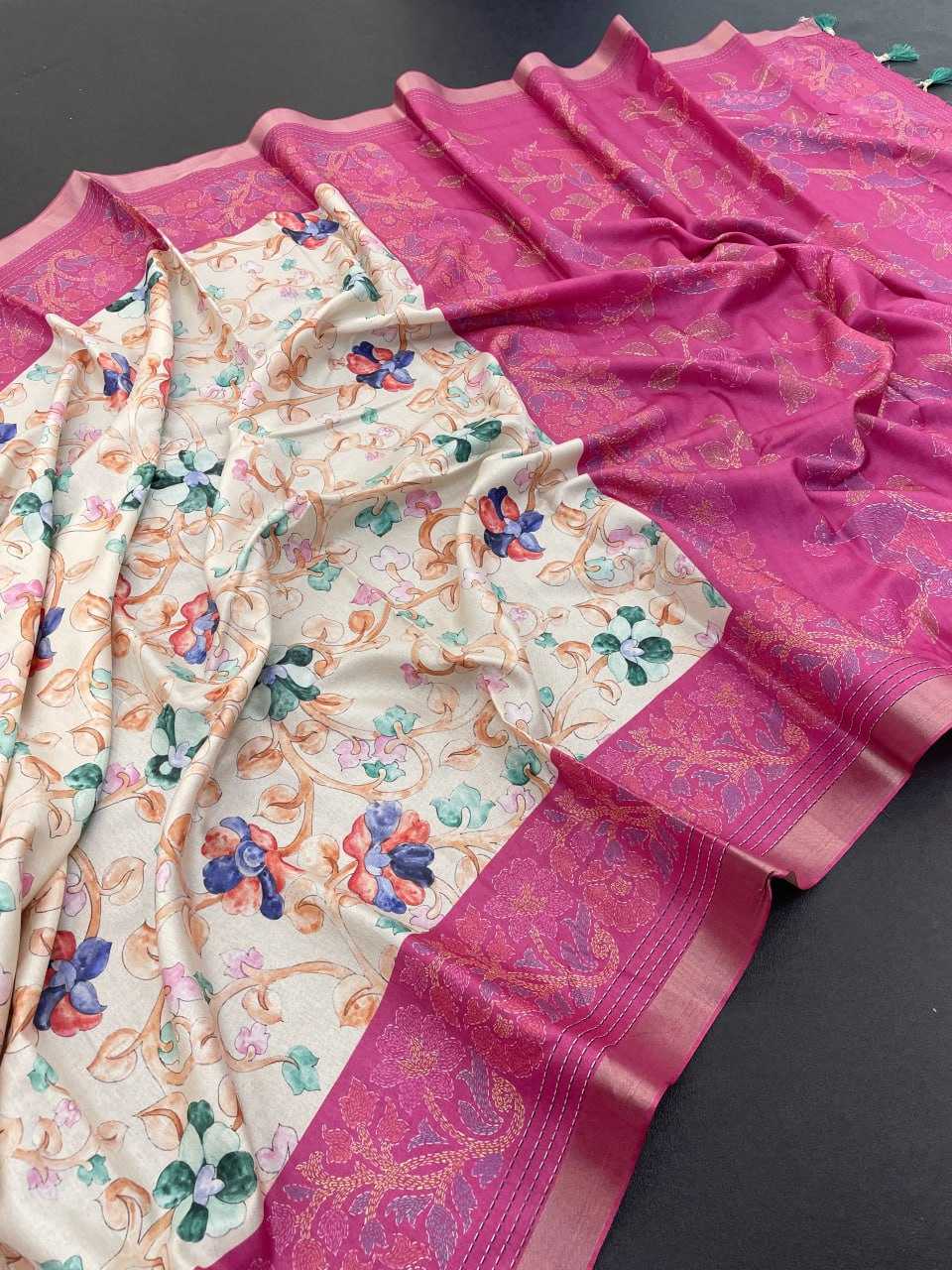 Ynf Tussar Silk RIN116 REW50 Silk Sarees Wholesale Tussar Silk Sarees Printed Silk Saree Kalamkari Silk Sarees Manufacturer