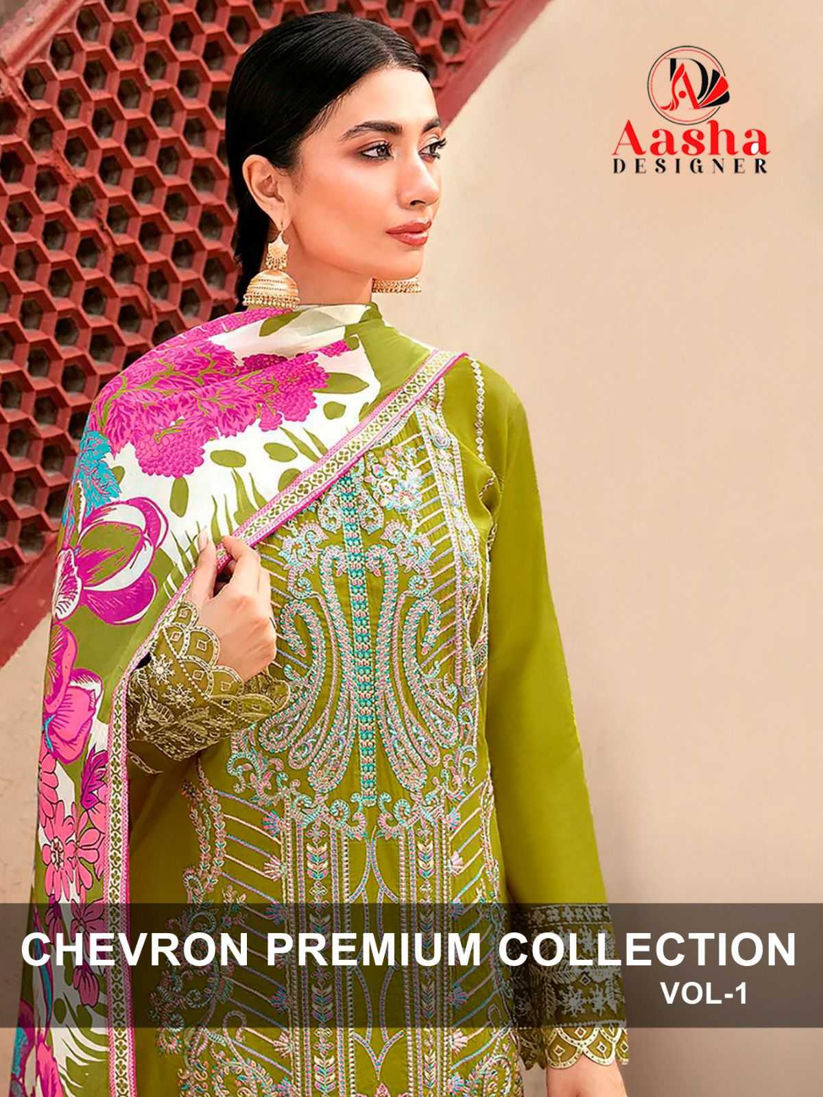 Ynf Heavy Rayon RIN186 AASHA DESIGNER-CHEVRON PREMIUM COLLECTION VOL-1 Suits & Dresses Islamic Clothing Festive Collections Wholesale Embroidery Suits Party wear suits Eid Collections Manufacturer