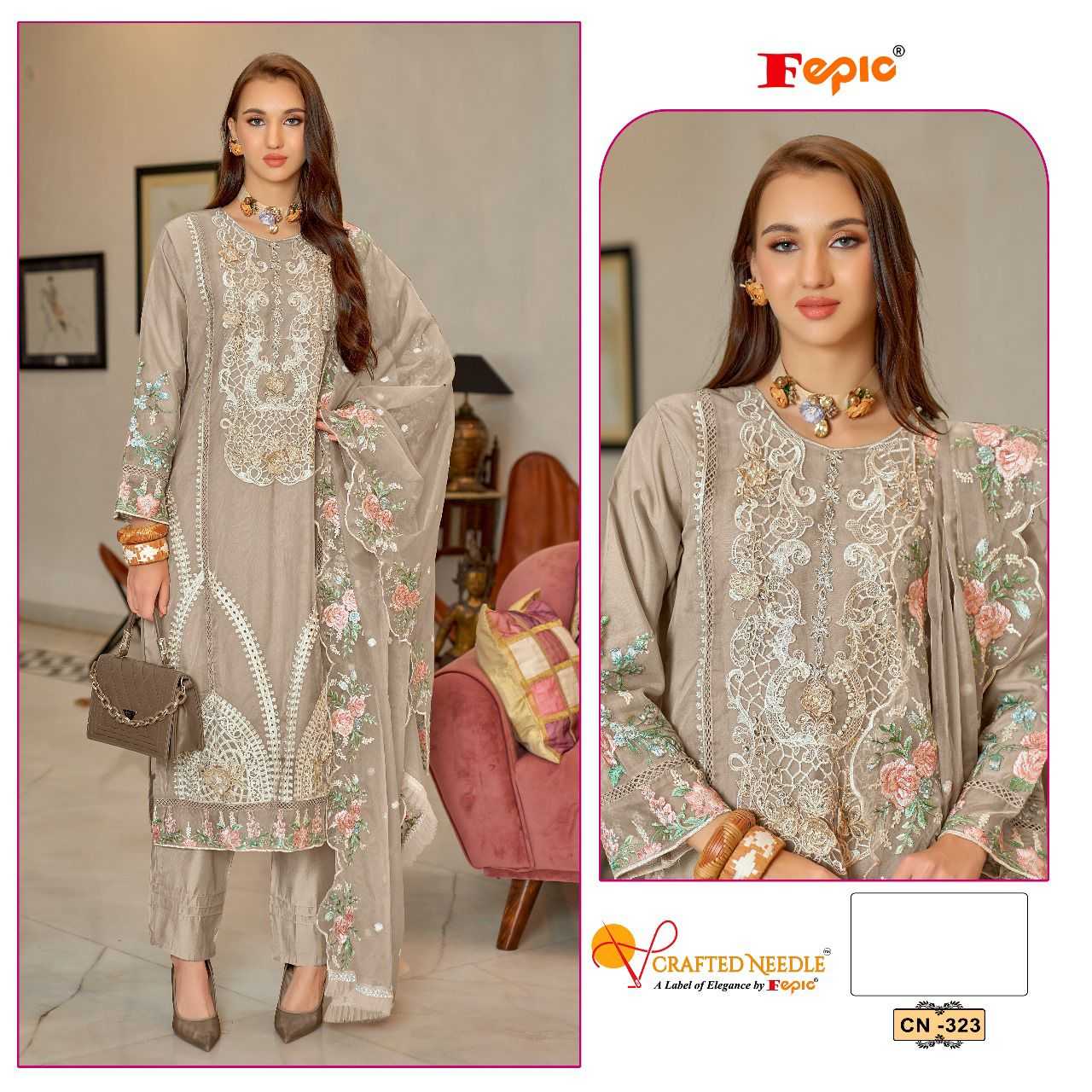 Ynf Organza KESH446 CRAFTED NEEDLE CN-323 Suits & Dresses Islamic Clothing Festive Collections Wholesale Pakistani Suits Kashmiri Suits Embroidered Suits Manufacturer