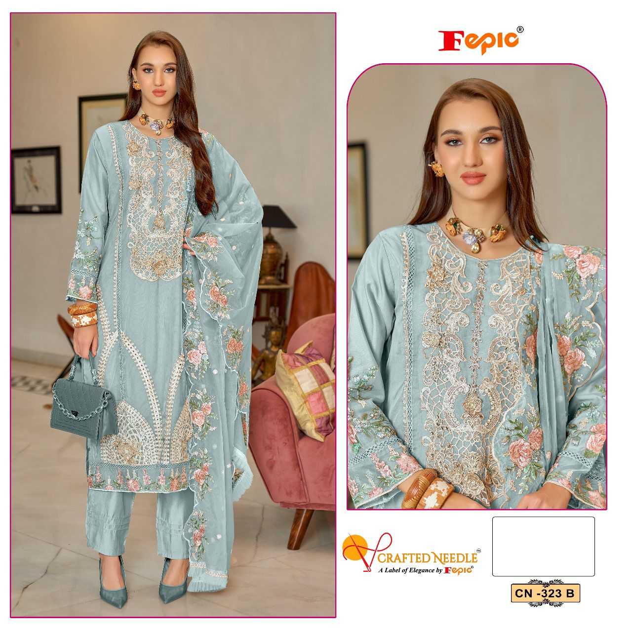 Ynf Organza KESH446 CRAFTED NEEDLE CN-323 Suits & Dresses Islamic Clothing Festive Collections Wholesale Pakistani Suits Kashmiri Suits Embroidered Suits Manufacturer