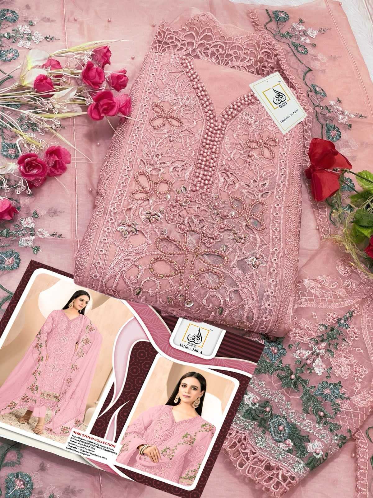 Ynf Organza RIN186 AL-HUDA-SEMI STITCH COLLECTION Suits & Dresses Islamic Clothing Festive Collections Wholesale Pakistani Suits Embroidery Suits Party wear suits Manufacturer