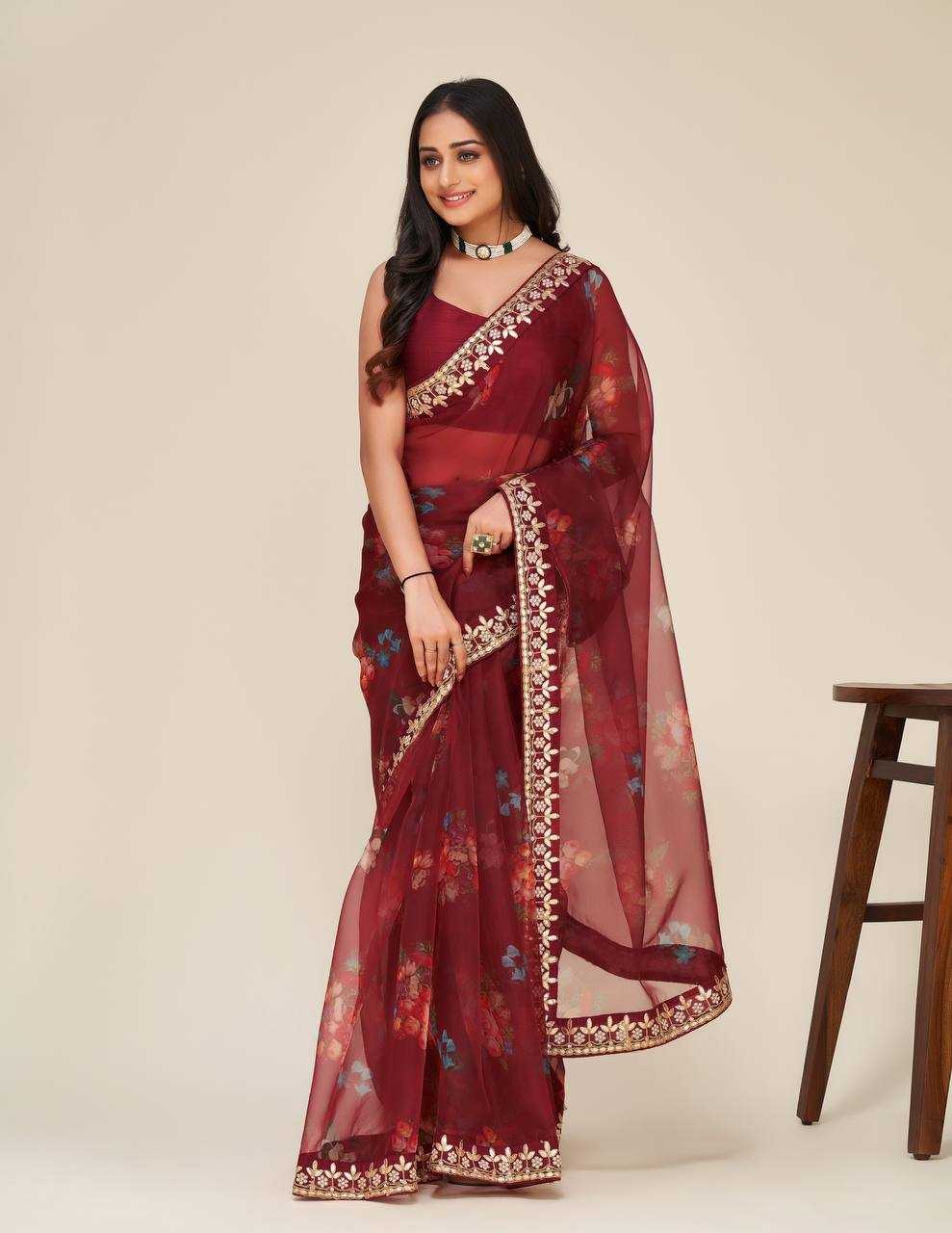 Ynf Organza RIN213 L242 Sarees Wholesale Organza Sarees Printed Sarees Gota Patti Sarees Manufacturer