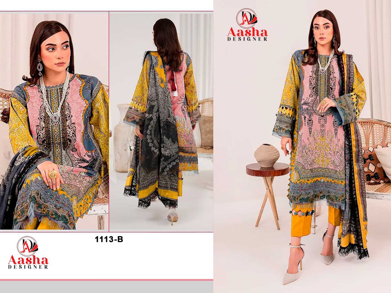 Ynf Pure Cotton RIN186 AASHA DESIGNER-1113AB Suits & Dresses Islamic Clothing Festive Collections Wholesale Embroidery Suits Cotton Suits Party wear suits Manufacturer