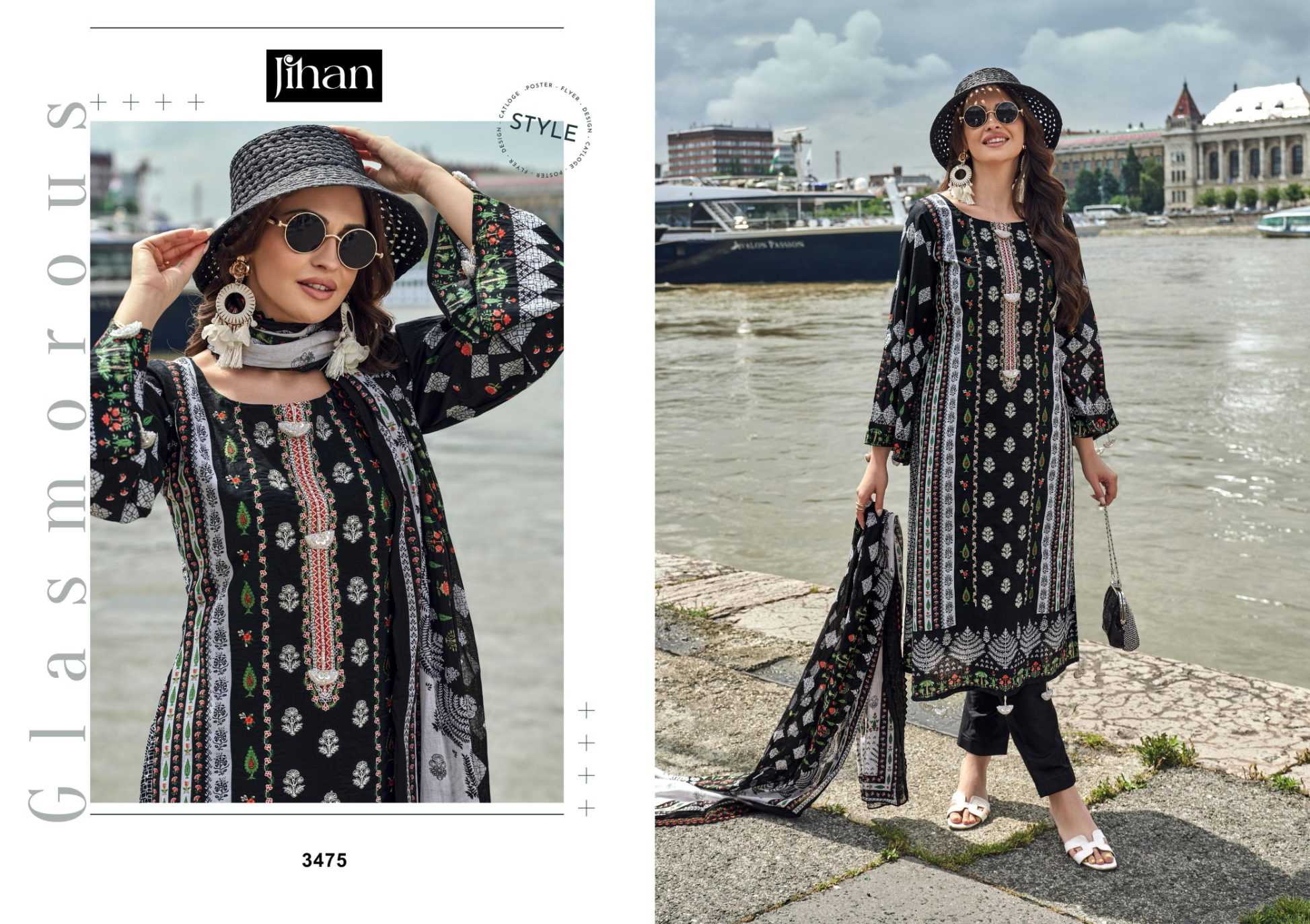 Ynf Pure Cotton RIN186 JIHAN BIN SAEED B/W LAWN COLLECTION VOL - 2 Suits & Dresses Islamic Clothing Festive Collections Wholesale Embroidery Suits Cotton Suits Eid Collections Manufacturer