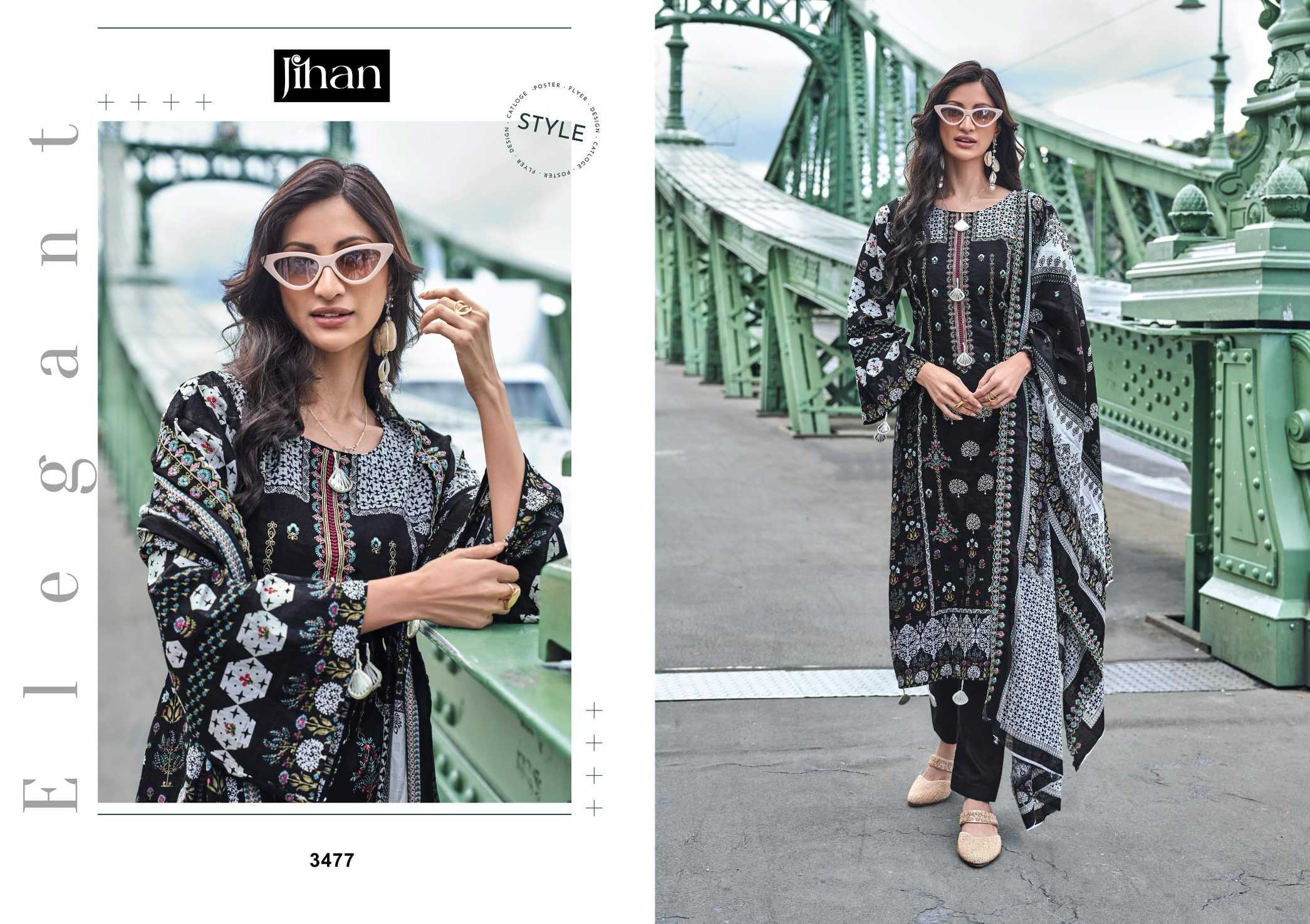 Ynf Pure Cotton RIN186 JIHAN BIN SAEED B/W LAWN COLLECTION VOL - 2 Suits & Dresses Islamic Clothing Festive Collections Wholesale Embroidery Suits Cotton Suits Eid Collections Manufacturer