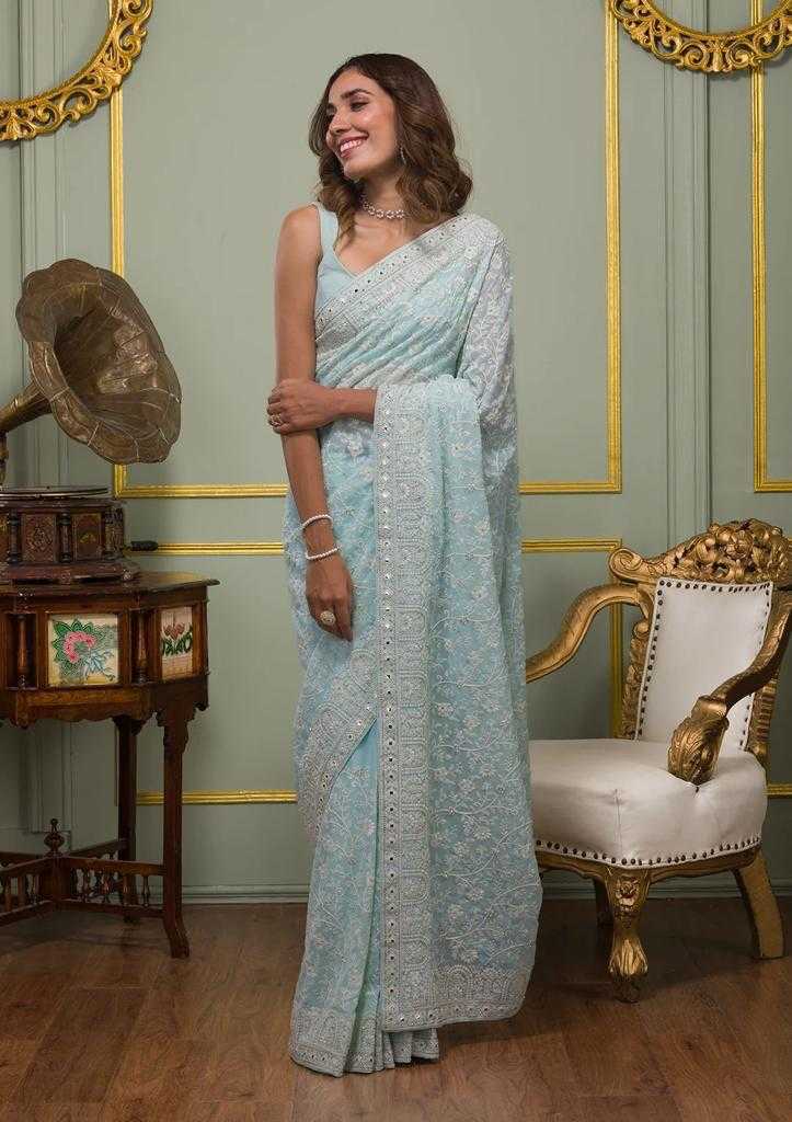 Ynf Faux Georgette RIN203 192 Sarees Wholesale Georgette Sarees Gota Patti Sarees Sequins Work Saree Manufacturer