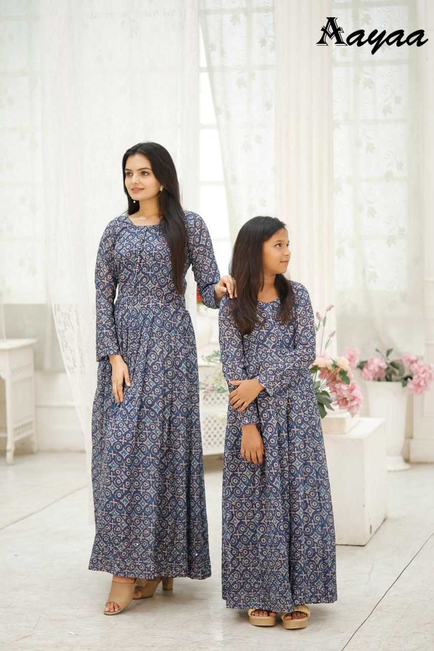 Ynf Georgette RIN131 DIVISHA -2 Gowns Kids Wear Mother & Daughter Combo Wholesale Printed Gowns Fancy Gowns Long Gowns Manufacturer