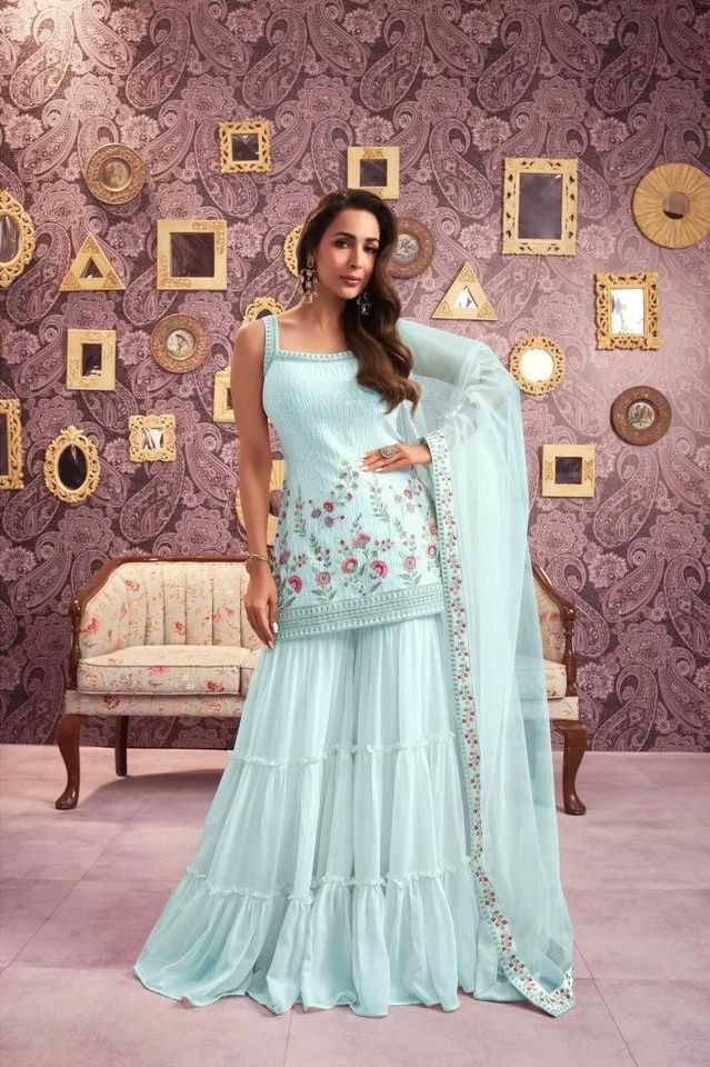 Ynf Georgette RIN197 MALAIKA ARORA-001 Suits & Dresses Wedding Collections Bollywood Collections Wholesale Georgette Suit Malaika Arora Sarees Designer Suits Manufacturer
