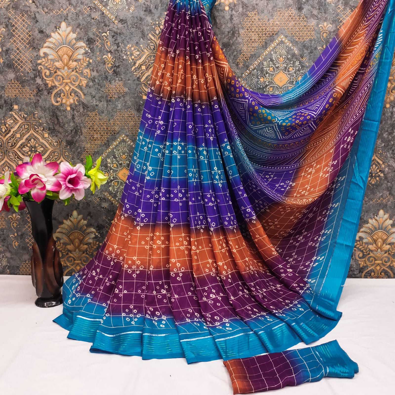 Ynf Georgette RIN203 173 Sarees Wholesale Georgette Sarees Bandhani Sarees Manufacturer