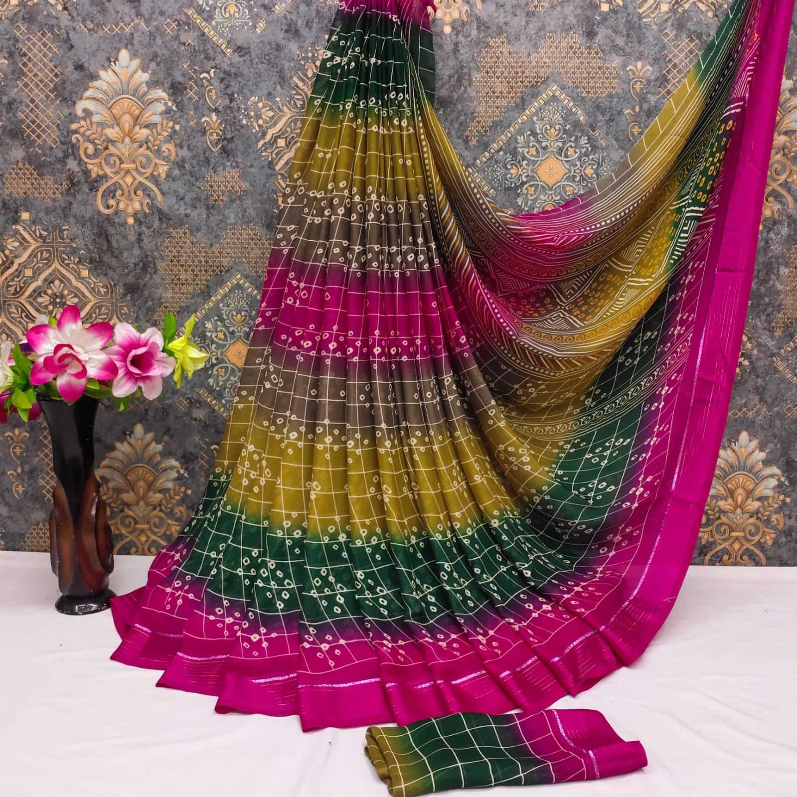 Ynf Georgette RIN203 173 Sarees Wholesale Georgette Sarees Bandhani Sarees Manufacturer