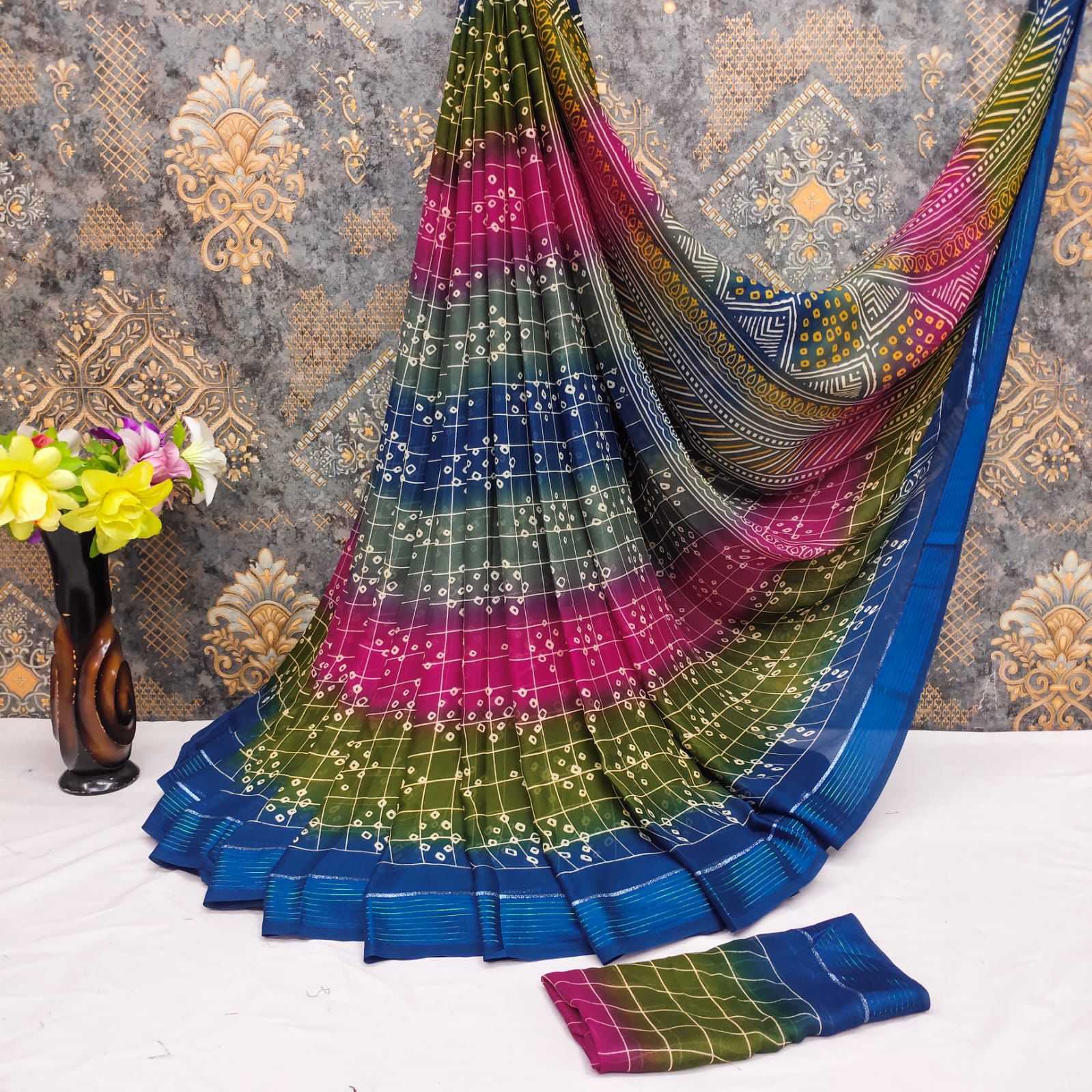 Ynf Georgette RIN203 173 Sarees Wholesale Georgette Sarees Bandhani Sarees Manufacturer