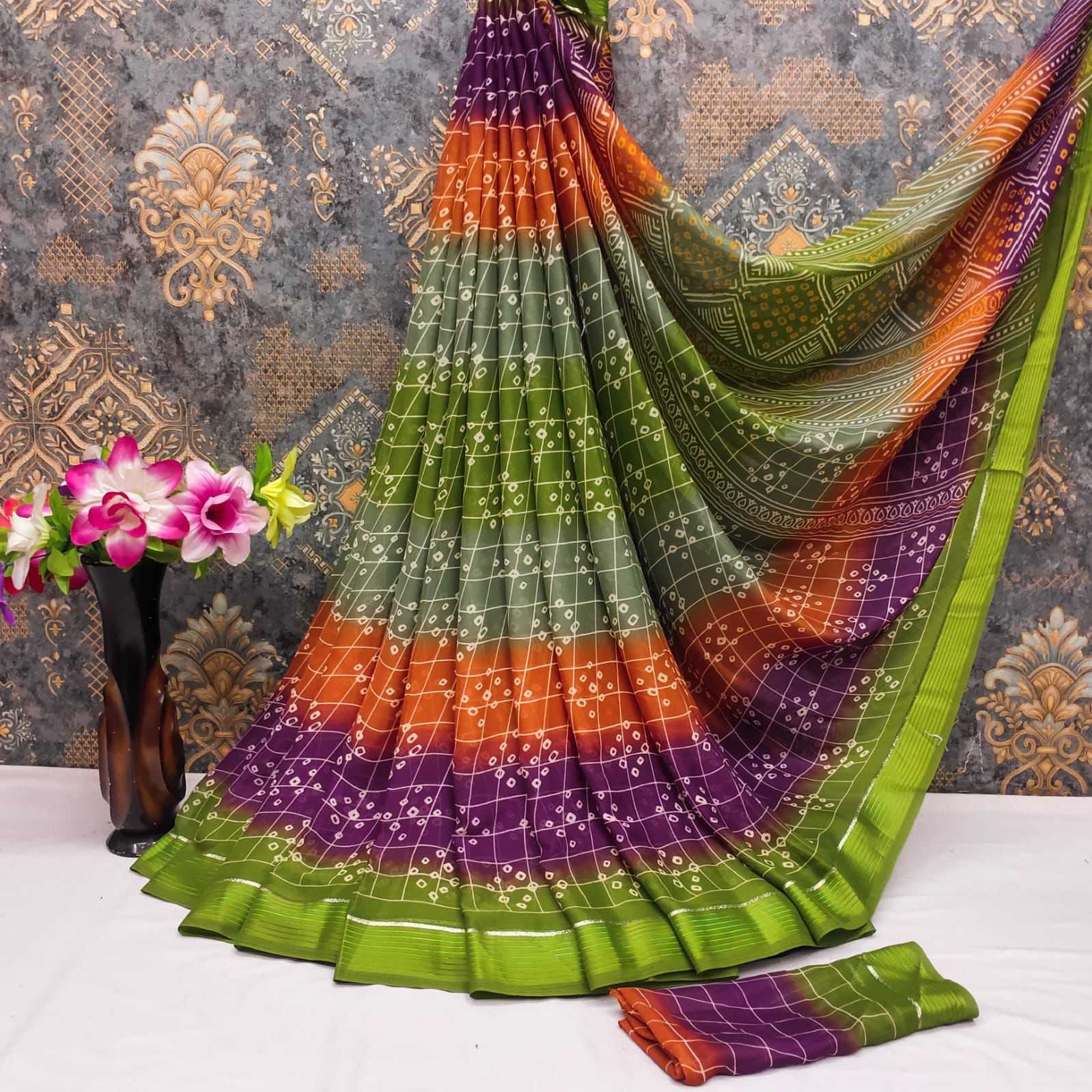 Ynf Georgette RIN203 173 Sarees Wholesale Georgette Sarees Bandhani Sarees Manufacturer