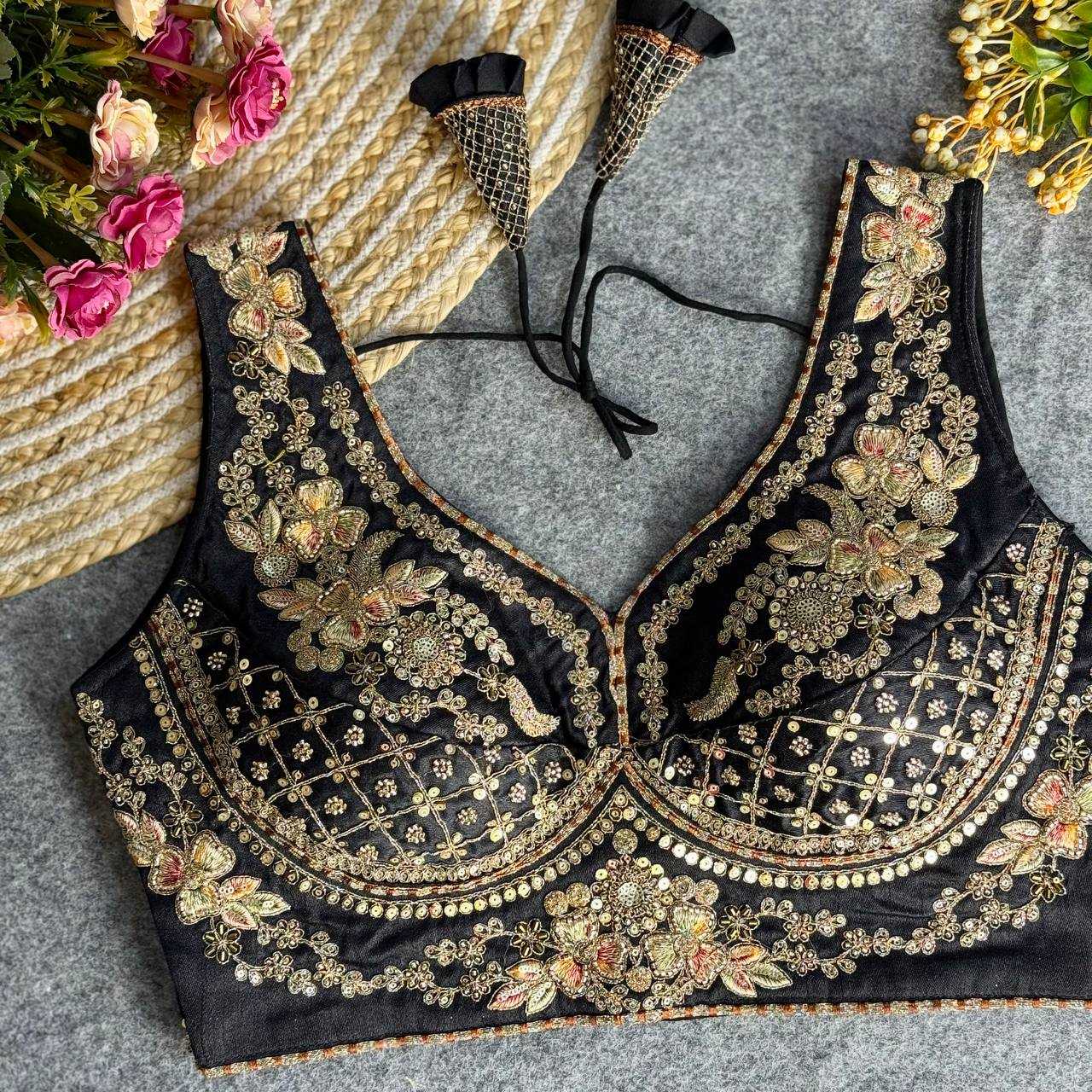Ynf Italian Silk KESH111 NEACK BRIDAL BLOUSE Readymade Blouses Wholesale V-Neck Blouses Sequence Embroidery Blouse Sleeveless Blouse Manufacturer