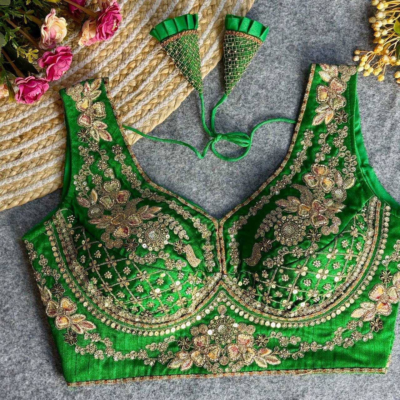 Ynf Italian Silk KESH111 NEACK BRIDAL BLOUSE Readymade Blouses Wholesale V-Neck Blouses Sequence Embroidery Blouse Sleeveless Blouse Manufacturer