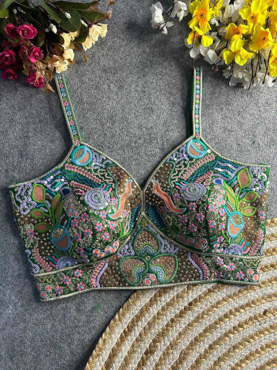Ynf Italian Silk KESH111 Spaghetti Blouse Readymade Blouses Wholesale V-Neck Blouses Sequence Embroidery Blouse Sleeveless Blouse Manufacturer
