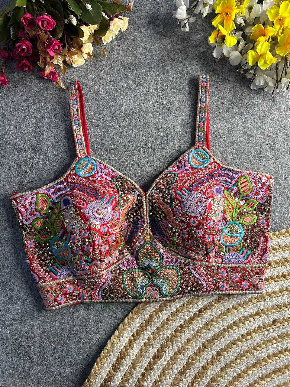 Ynf Italian Silk KESH111 Spaghetti Blouse Readymade Blouses Wholesale V-Neck Blouses Sequence Embroidery Blouse Sleeveless Blouse Manufacturer