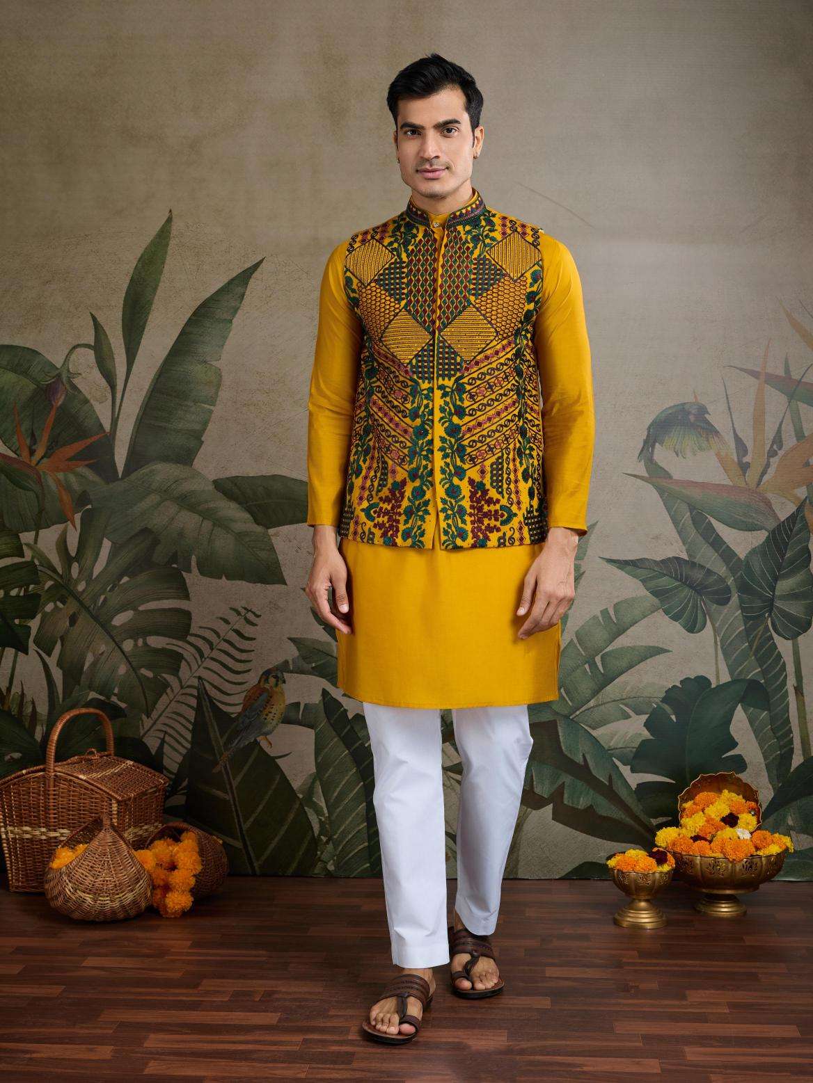 Ynf Silk Cotton RIN202 RAJWADA ATTIRE-2 Mens Wear Wholesale Mens Kurtas Mens Kurta Pyjama Nehru Jacket Embroidered Kurta Pajama Manufacturer