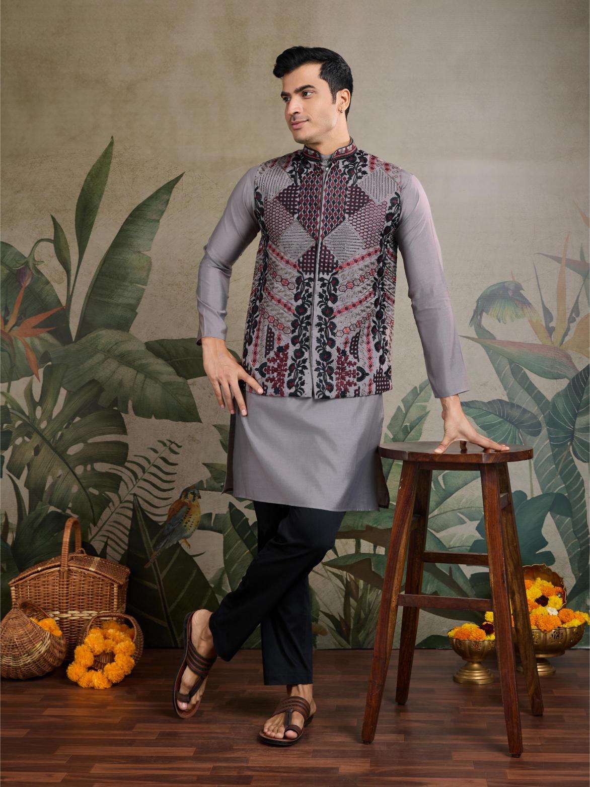Ynf Silk Cotton RIN202 RAJWADA ATTIRE-2 Mens Wear Wholesale Mens Kurtas Mens Kurta Pyjama Nehru Jacket Embroidered Kurta Pajama Manufacturer