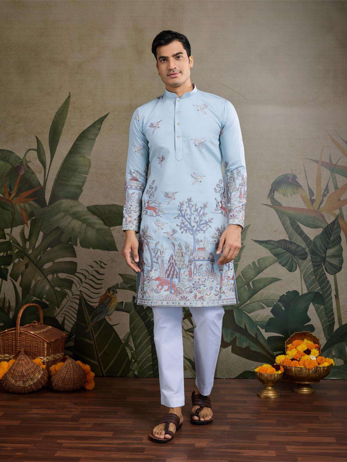 Ynf Silk Cotton RIN202 THE DESI EDIT Mens Wear Wholesale Mens Kurtas Mens Kurta Pyjama Embroidered Kurta Pajama Manufacturer