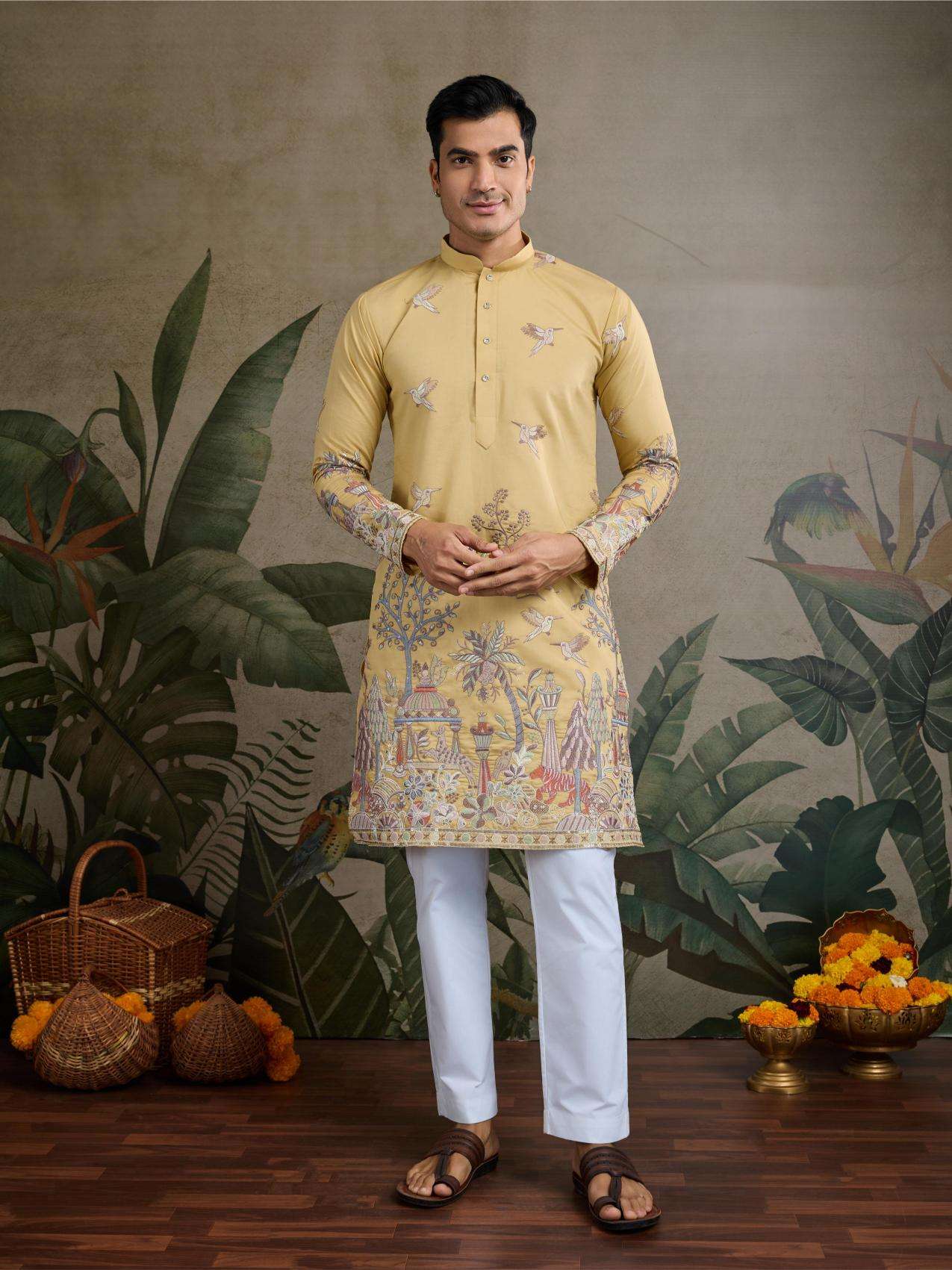 Ynf Silk Cotton RIN202 THE DESI EDIT Mens Wear Wholesale Mens Kurtas Mens Kurta Pyjama Embroidered Kurta Pajama Manufacturer