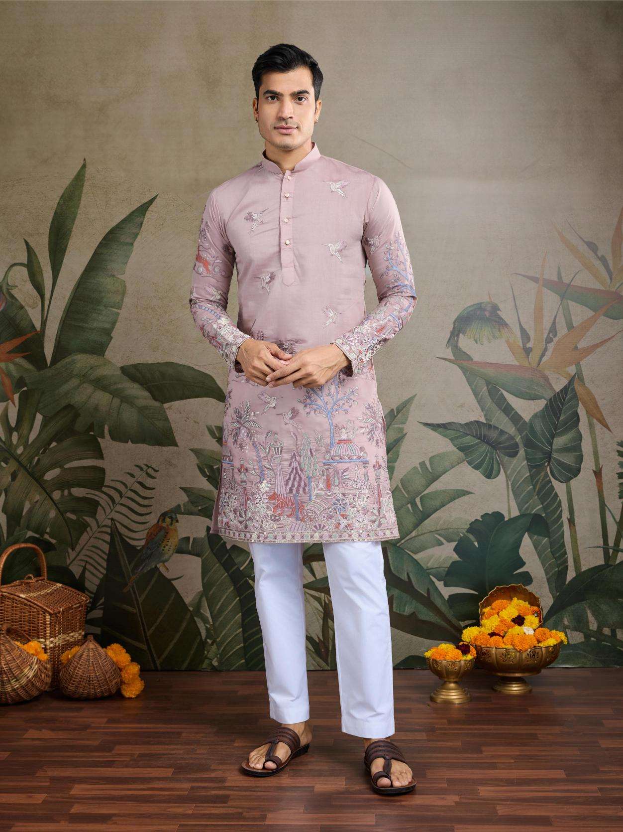Ynf Silk Cotton RIN202 THE DESI EDIT Mens Wear Wholesale Mens Kurtas Mens Kurta Pyjama Embroidered Kurta Pajama Manufacturer
