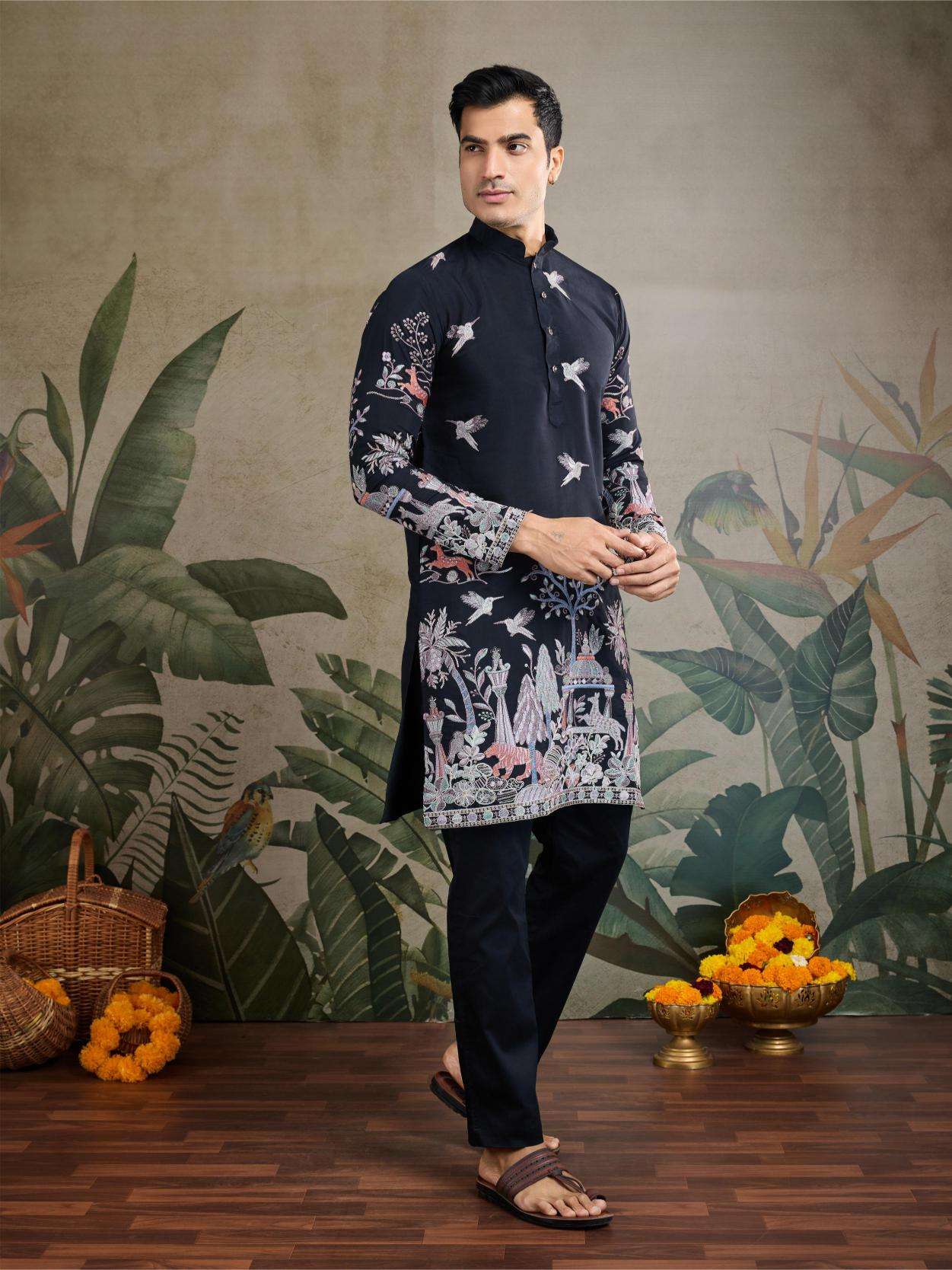 Ynf Silk Cotton RIN202 THE DESI EDIT Mens Wear Wholesale Mens Kurtas Mens Kurta Pyjama Embroidered Kurta Pajama Manufacturer