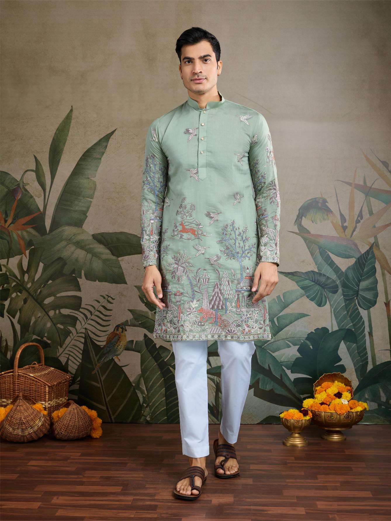 Ynf Silk Cotton RIN202 THE DESI EDIT Mens Wear Wholesale Mens Kurtas Mens Kurta Pyjama Embroidered Kurta Pajama Manufacturer