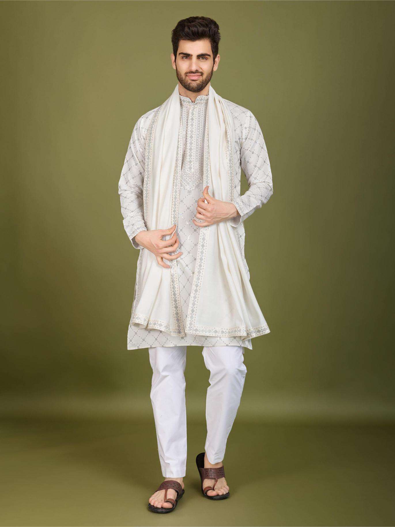 Ynf Silk RIN202 INDO VASTRA Mens Wear Wholesale Mens Kurtas Mens Kurta Pyjama Embroidered Kurta Pajama Manufacturer