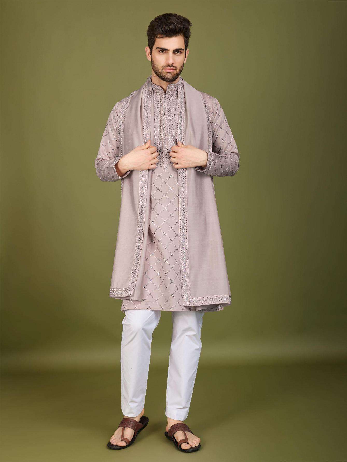 Ynf Silk RIN202 INDO VASTRA Mens Wear Wholesale Mens Kurtas Mens Kurta Pyjama Embroidered Kurta Pajama Manufacturer