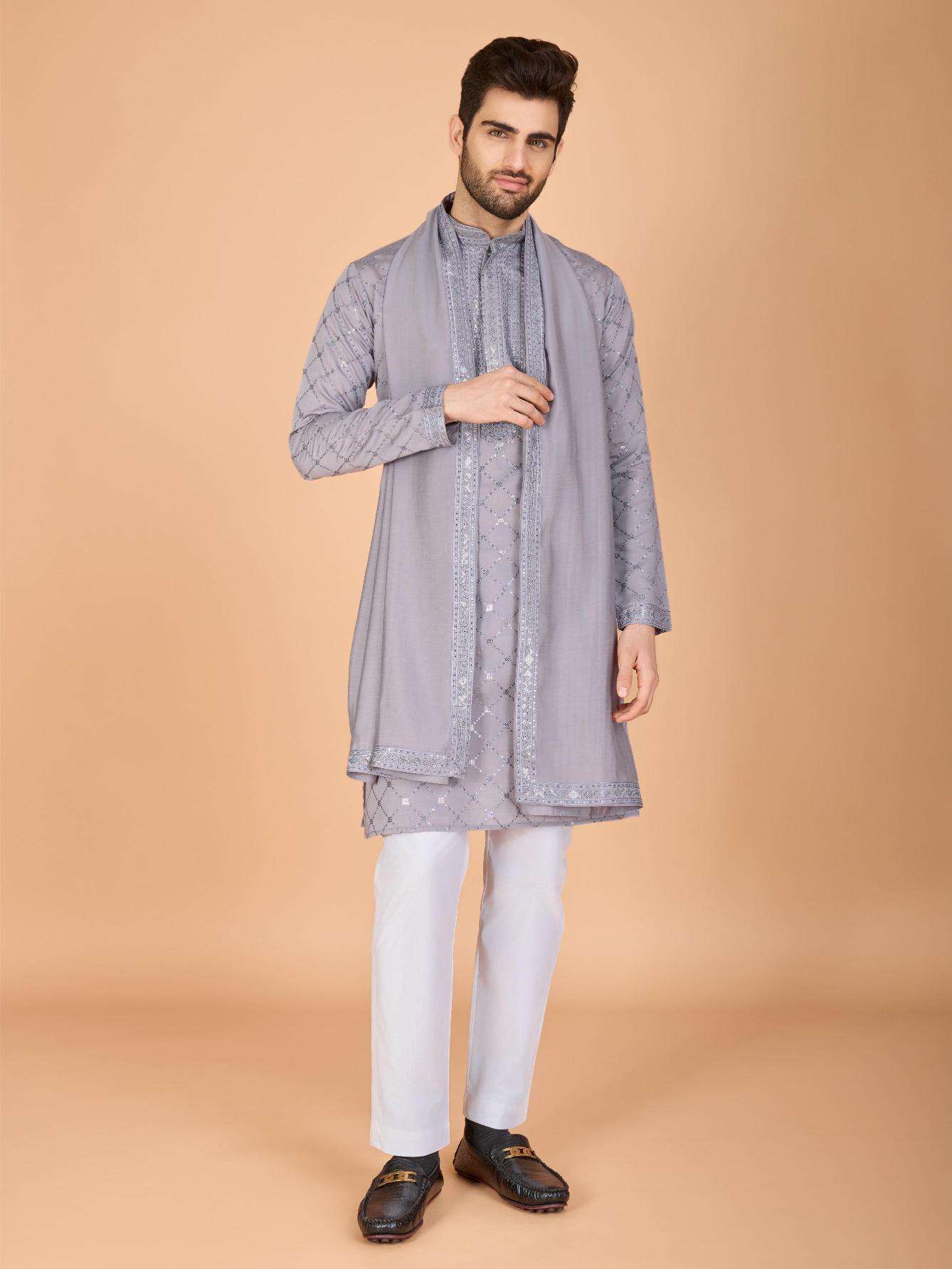 Ynf Silk RIN202 INDO VASTRA Mens Wear Wholesale Mens Kurtas Mens Kurta Pyjama Embroidered Kurta Pajama Manufacturer