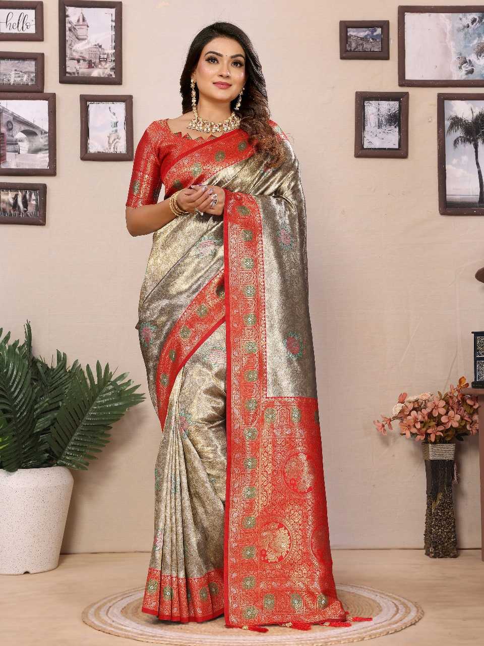 Ynf Tissue Silk RIN144 Saroz Sarees Silk Sarees Festive Collections Wholesale Banarasi Silk Sarees Tissue Silk Saree Silk Sarees With Contrast Pallu Manufacturer
