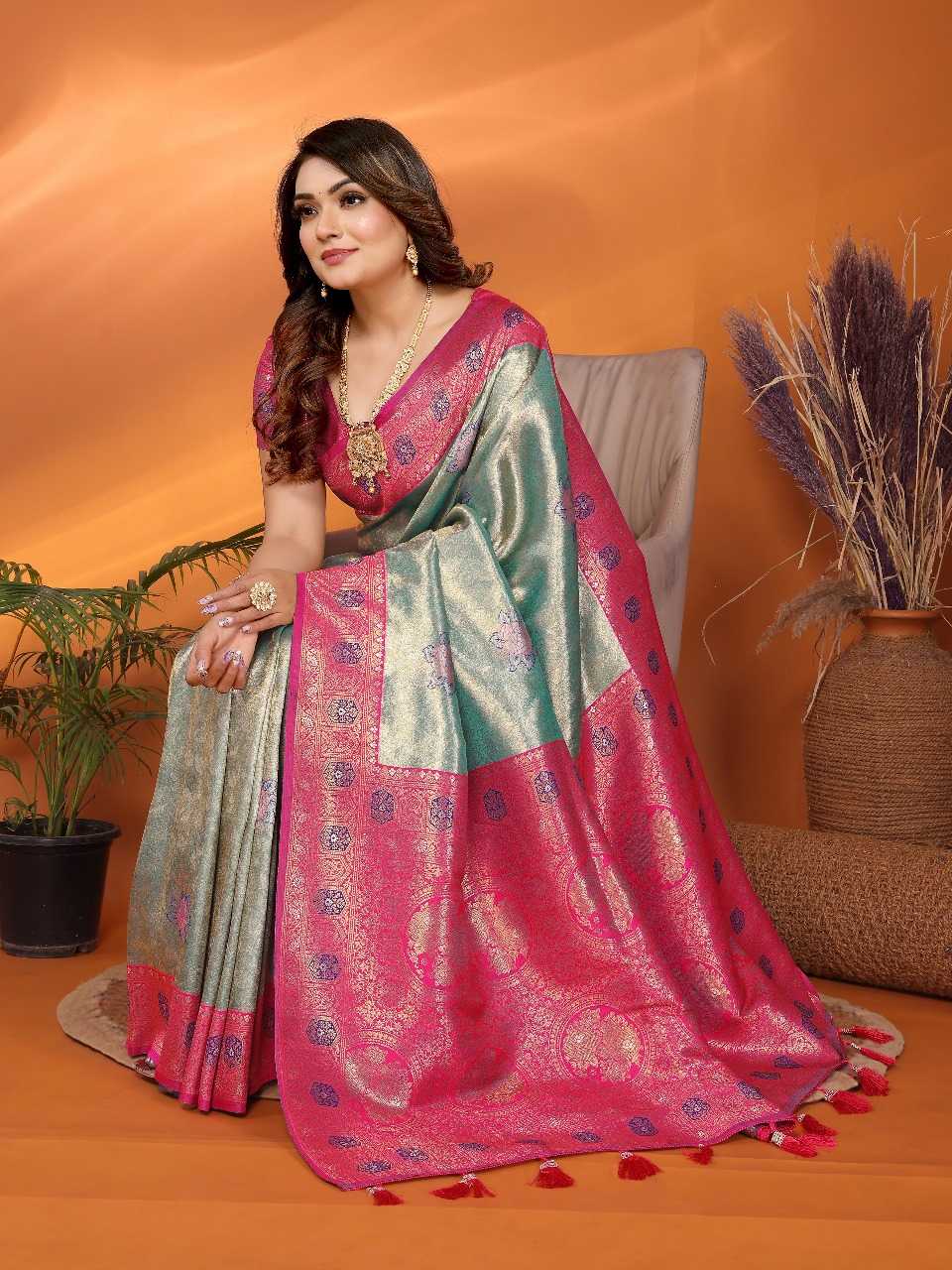 Ynf Tissue Silk RIN144 Saroz Sarees Silk Sarees Festive Collections Wholesale Banarasi Silk Sarees Tissue Silk Saree Silk Sarees With Contrast Pallu Manufacturer