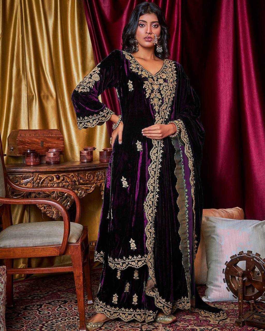 Ynf Velvet KESH492 930 Suits & Dresses Wholesale Velvet Suits Embroidery Suits Palazzo Suit Manufacturer