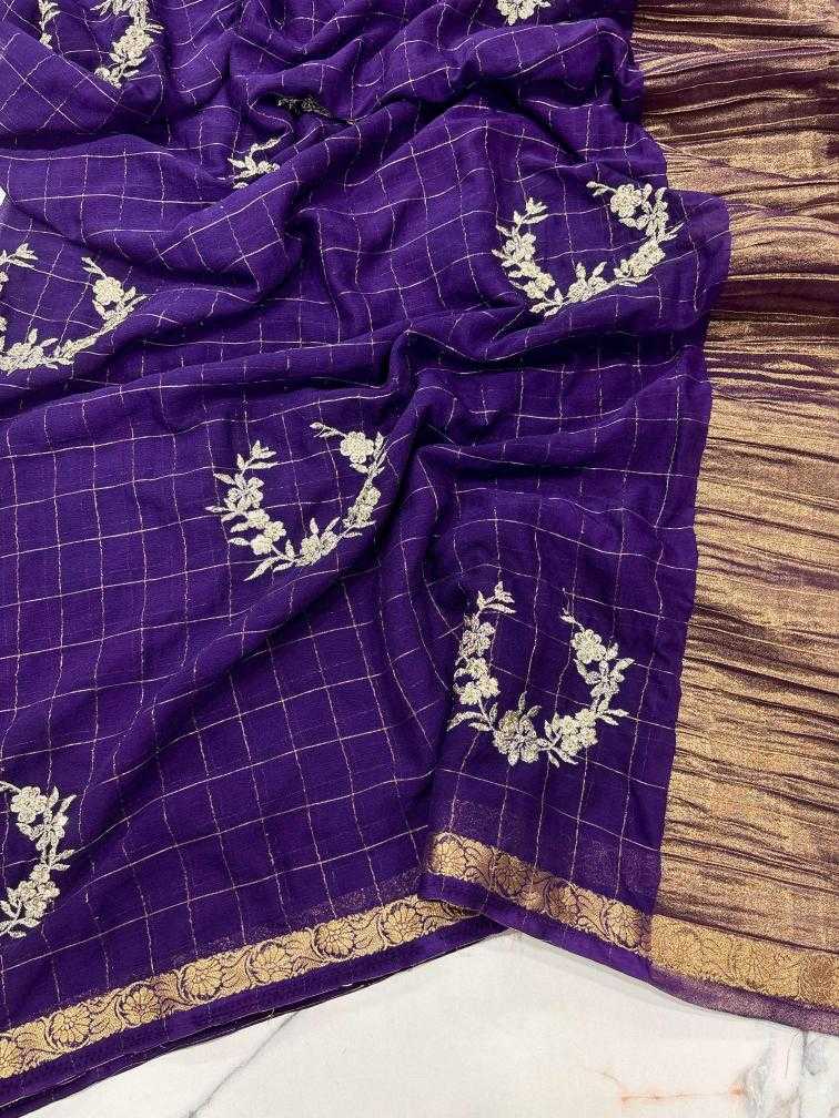 Ynf Chinon RIN178 Chex Chinnon Viscose Sarees Wedding Collections Festive Collections Wholesale Party Wear Sarees Embroidered Sarees Viscose Saree Manufacturer