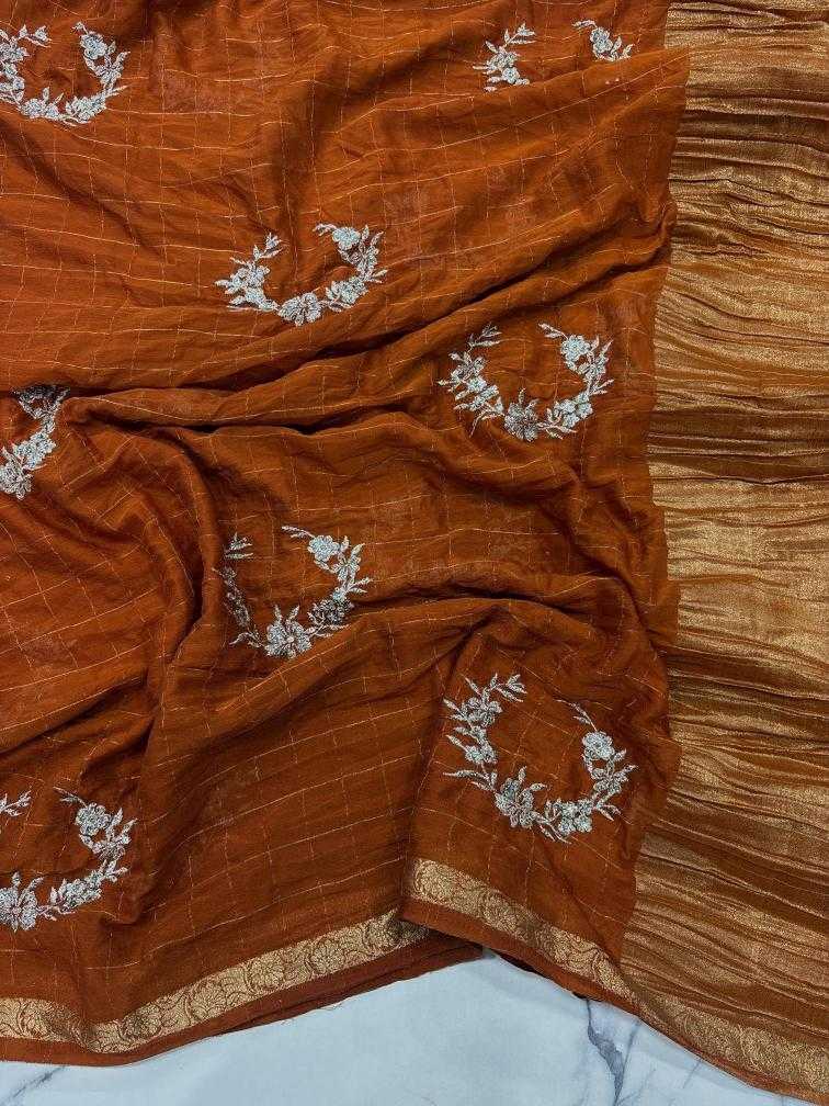 Ynf Chinon RIN178 Chex Chinnon Viscose Sarees Wedding Collections Festive Collections Wholesale Party Wear Sarees Embroidered Sarees Viscose Saree Manufacturer