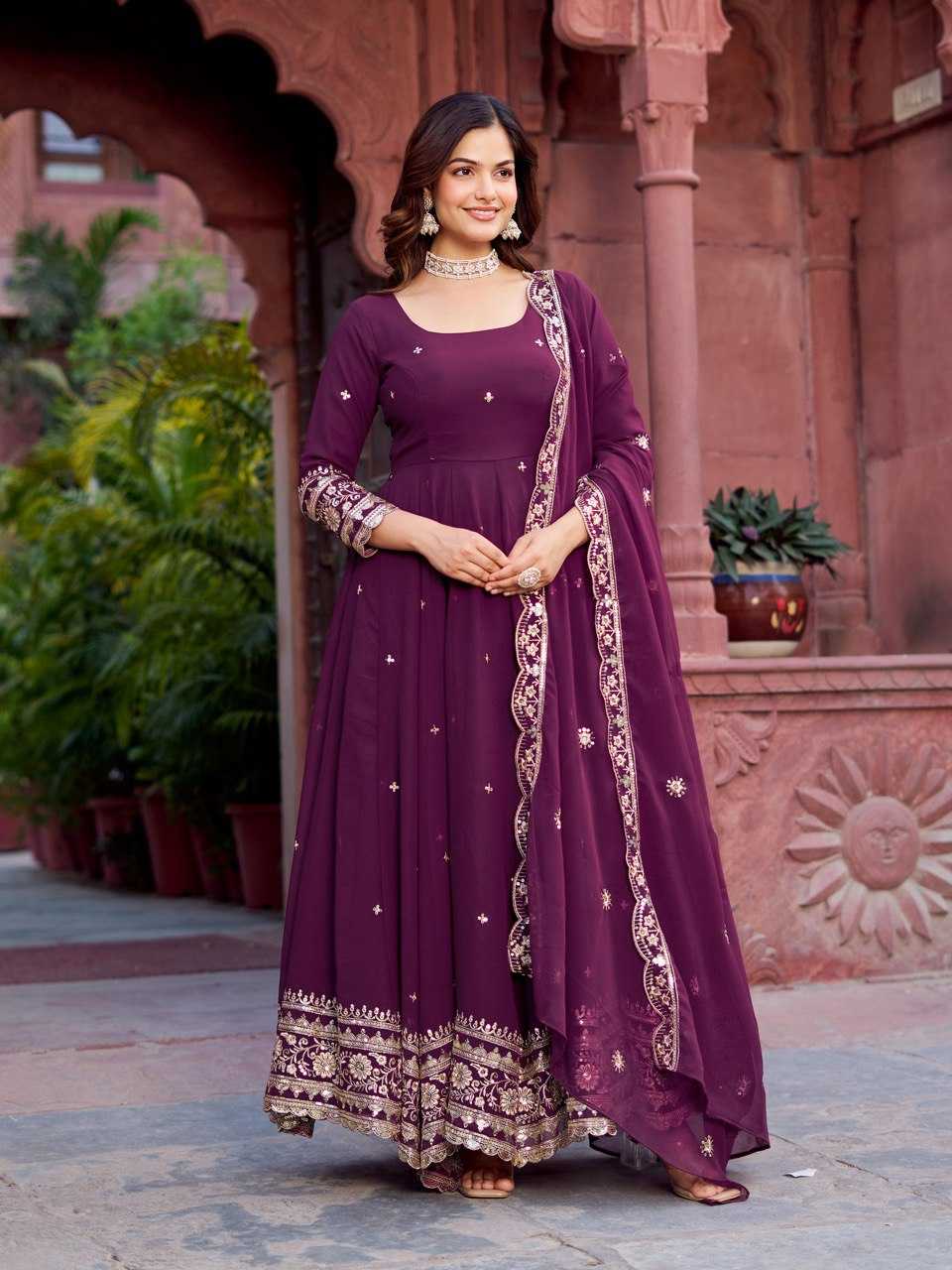Ynf Faux Georgette RIN133 23 Gowns Wedding Collections Festive Collections Wholesale Georgette Gown Gown With Dupatta Sequin Gowns Manufacturer
